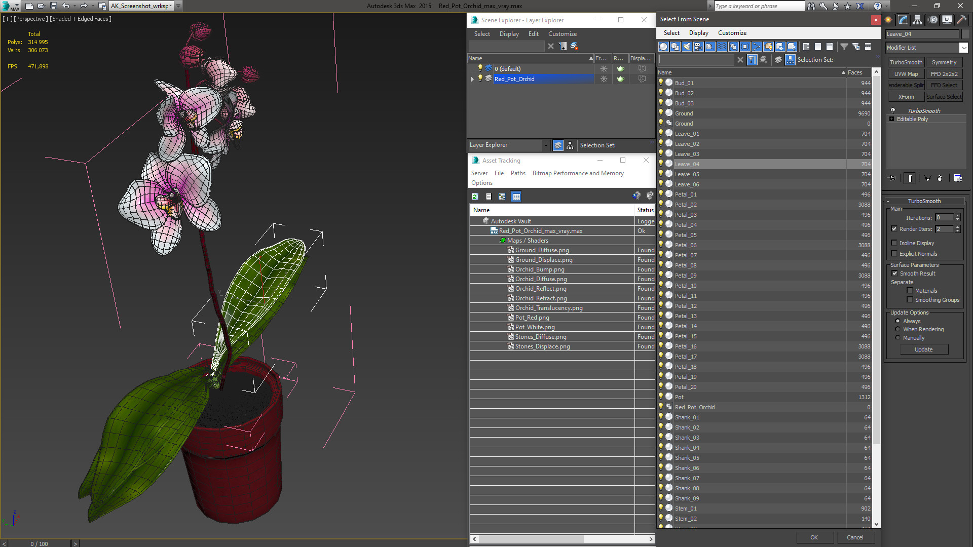 Red Pot Orchid 3D model