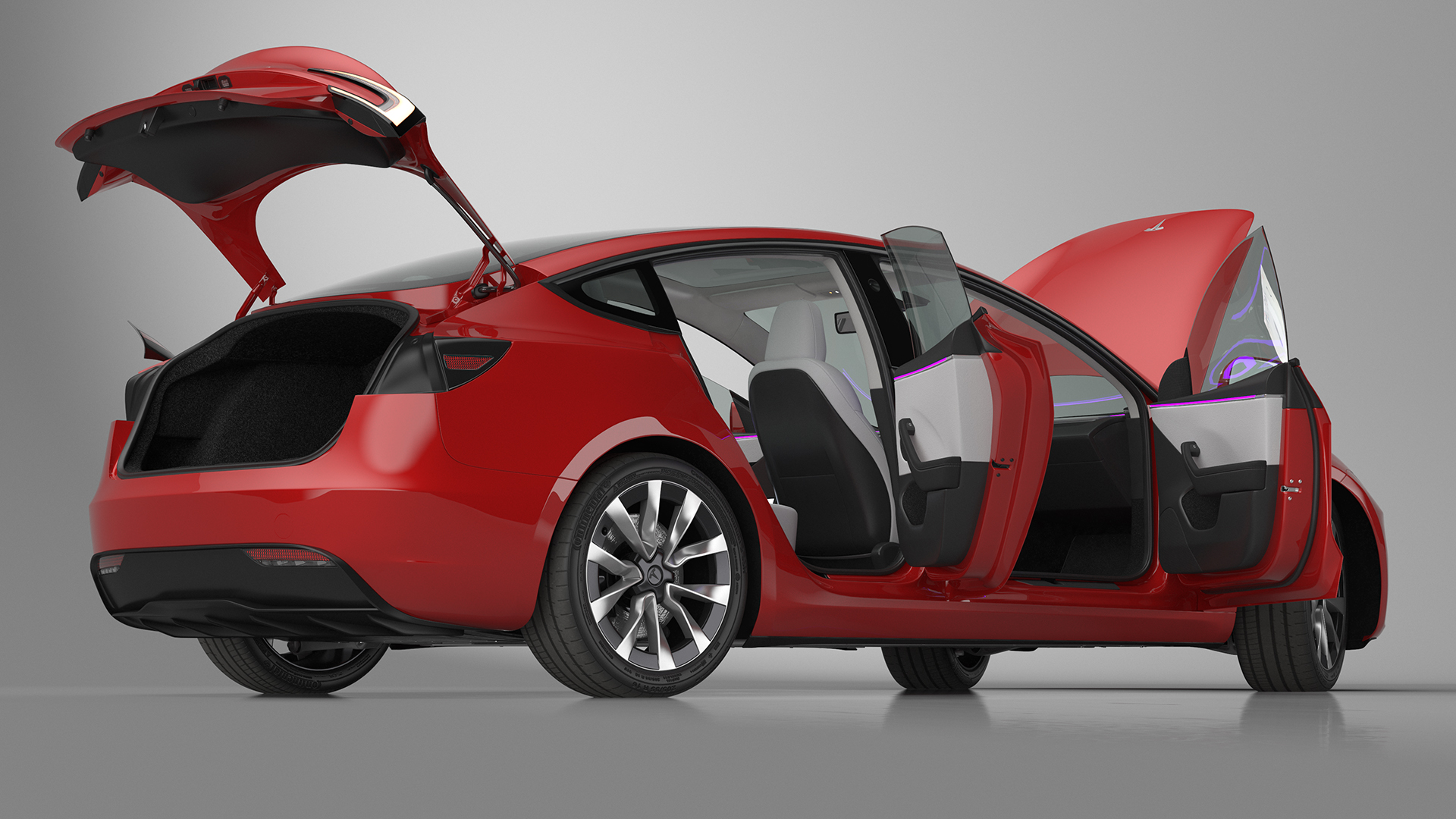 3D Tesla Model 3 2024 Red Lights On Rigged for Cinema 4D model