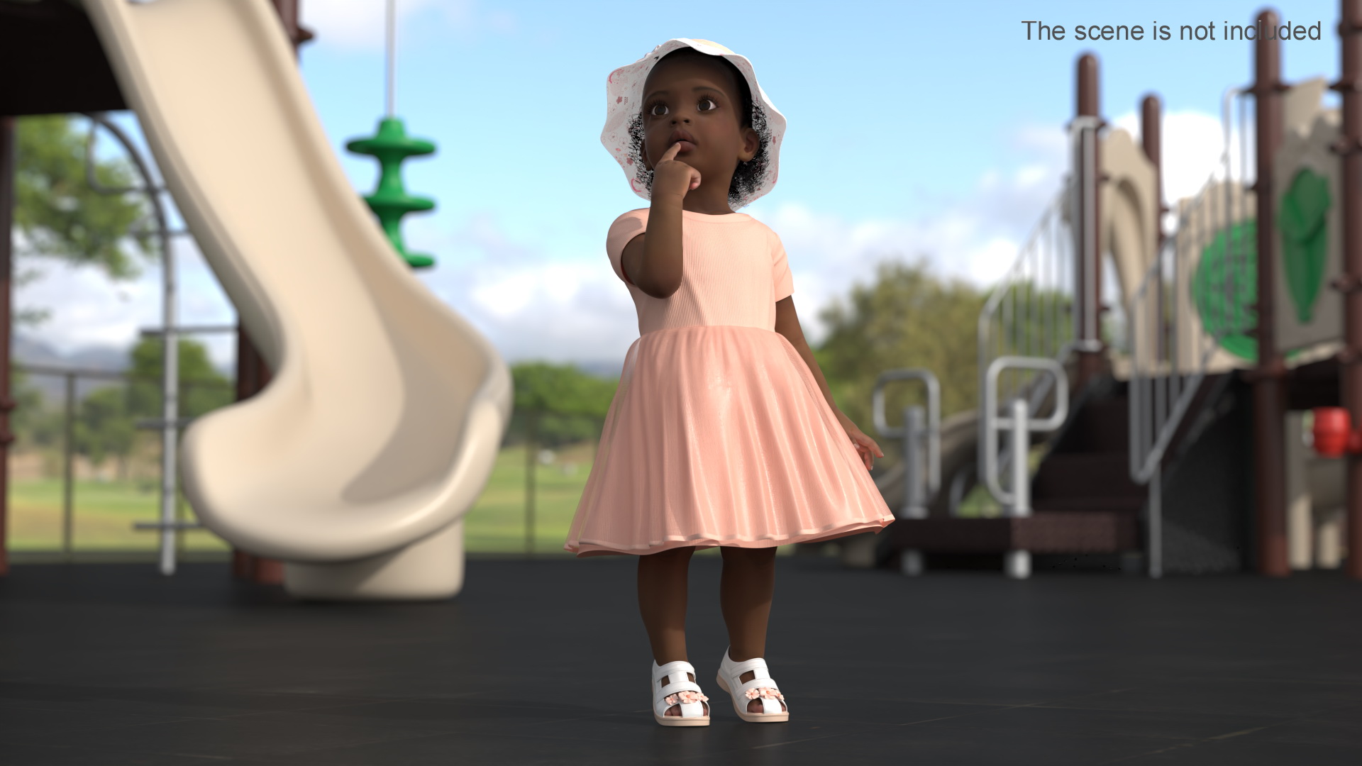 3D African Baby Girl Light Skin in Summer Surprised model