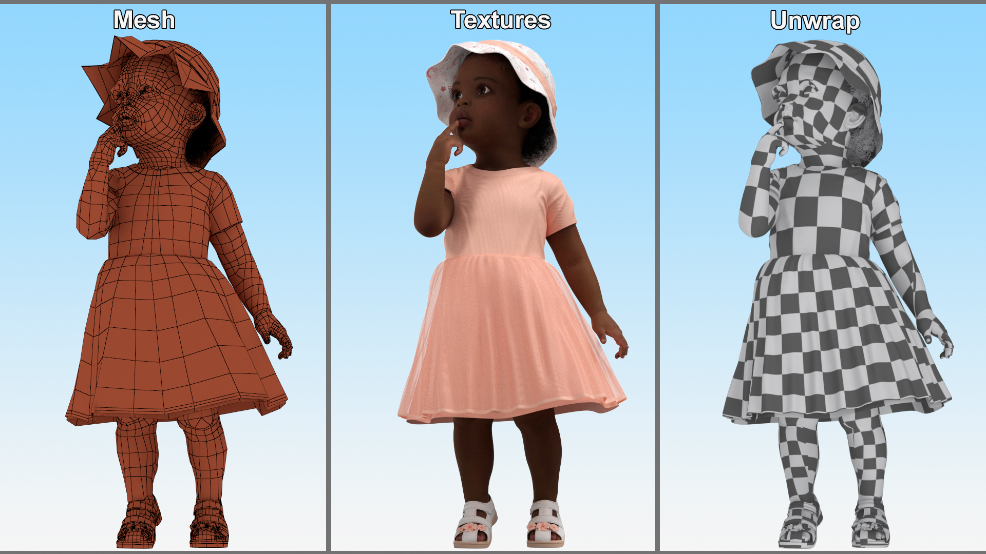 3D African Baby Girl Light Skin in Summer Surprised model