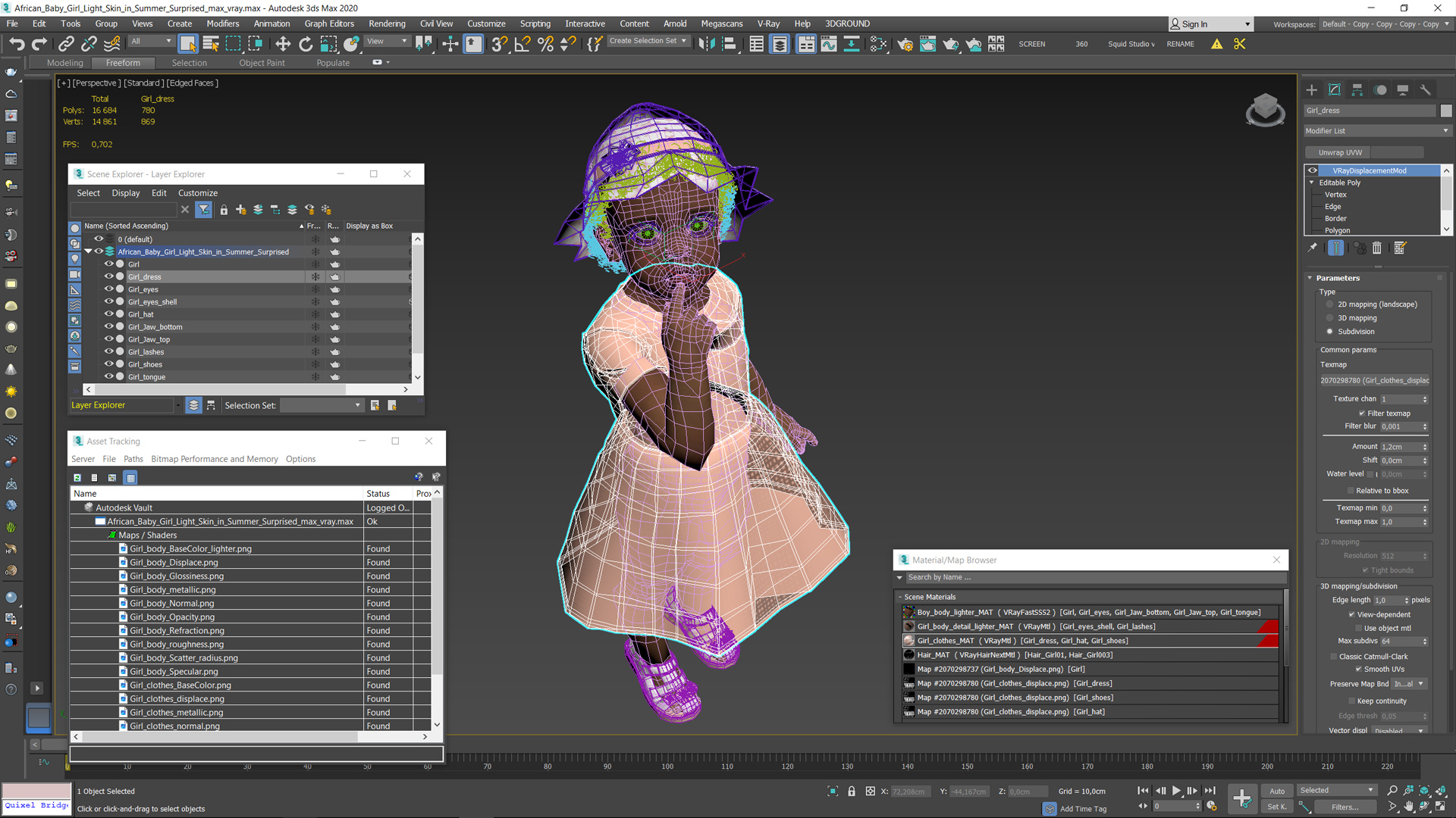 3D African Baby Girl Light Skin in Summer Surprised model