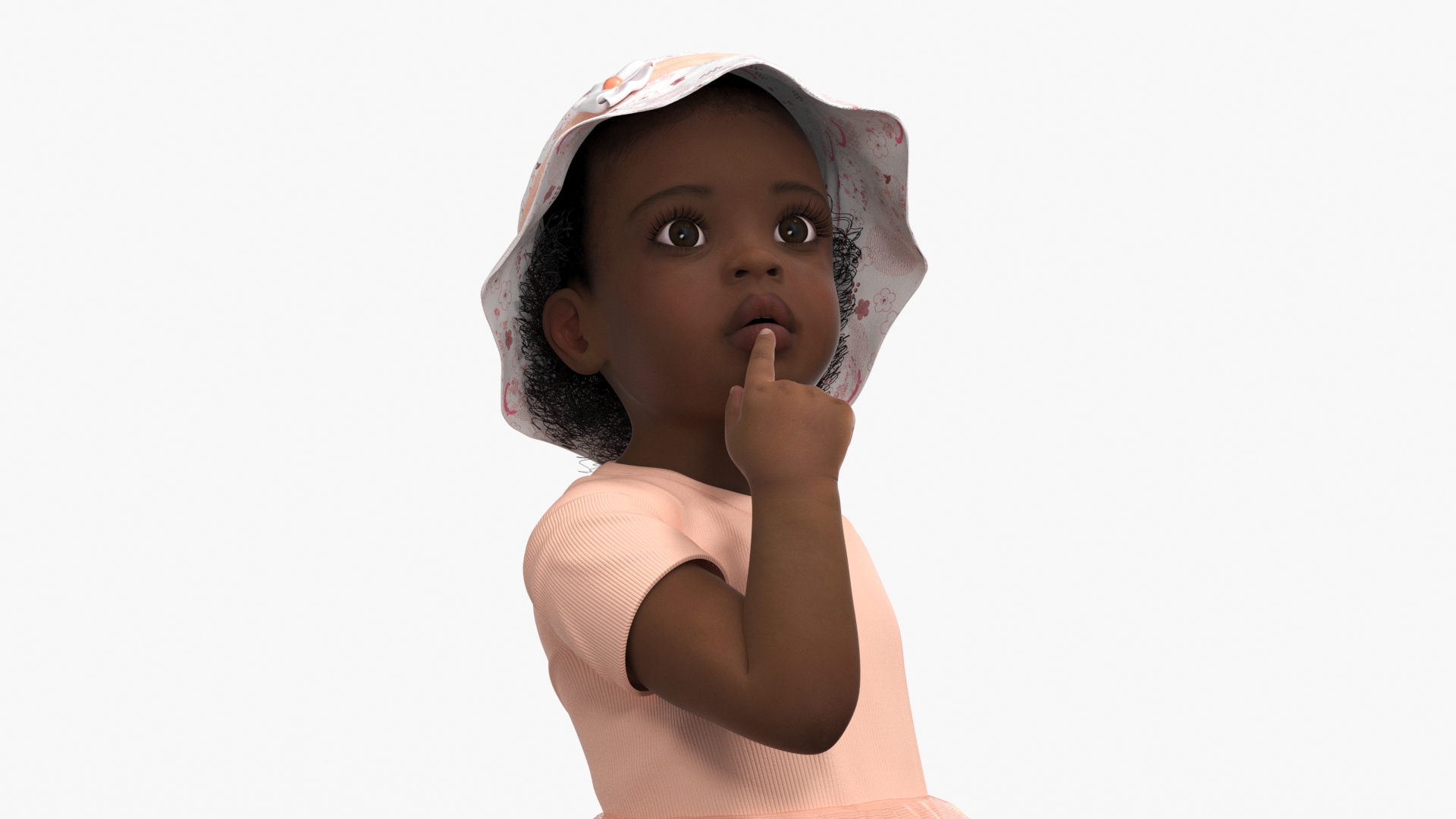 3D African Baby Girl Light Skin in Summer Surprised model