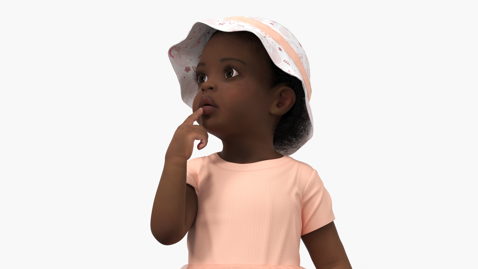 3D African Baby Girl Light Skin in Summer Surprised model