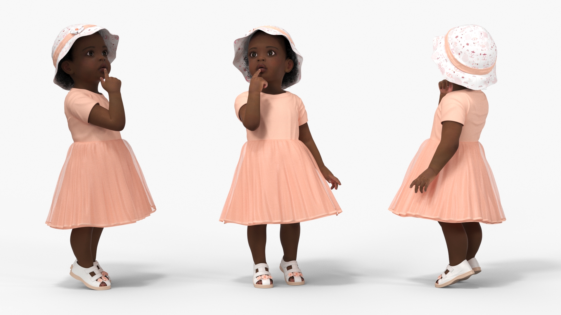 3D African Baby Girl Light Skin in Summer Surprised model