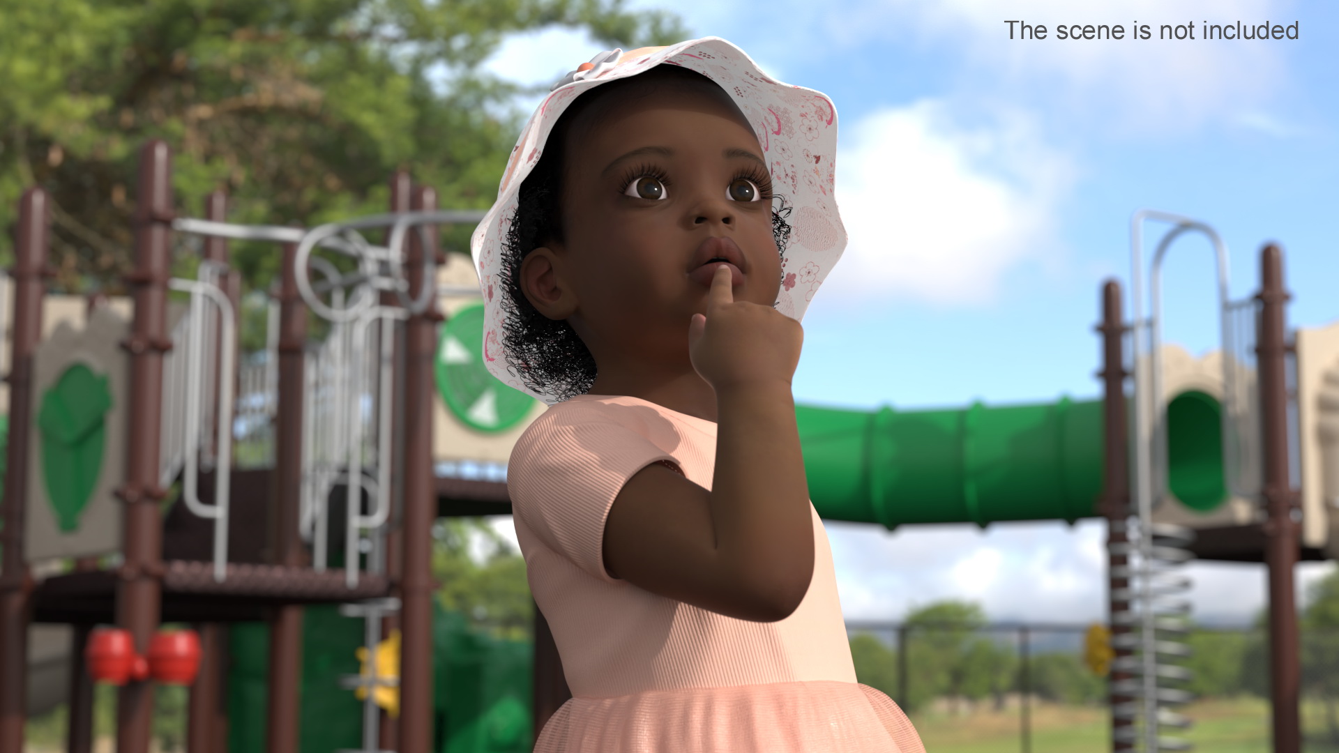 3D African Baby Girl Light Skin in Summer Surprised model