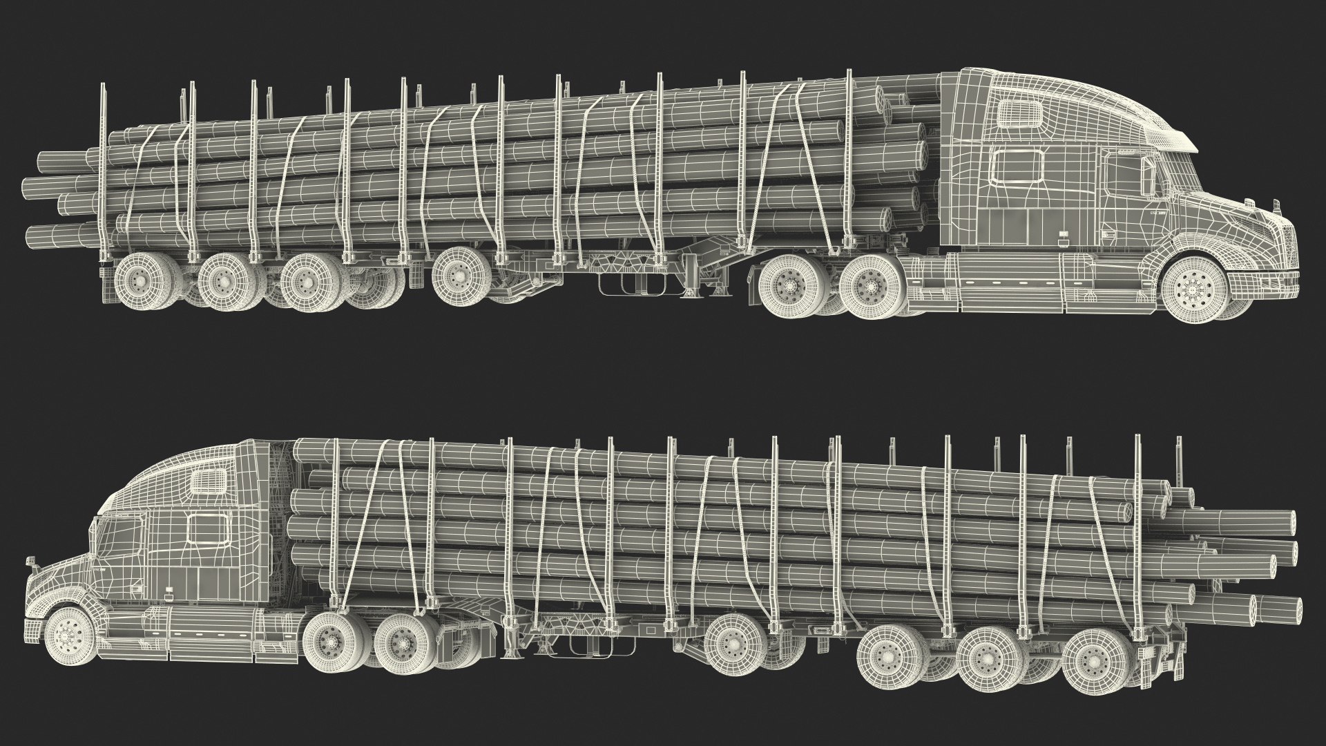 3D model Volvo VNL 860 Truck with Logging Trailer