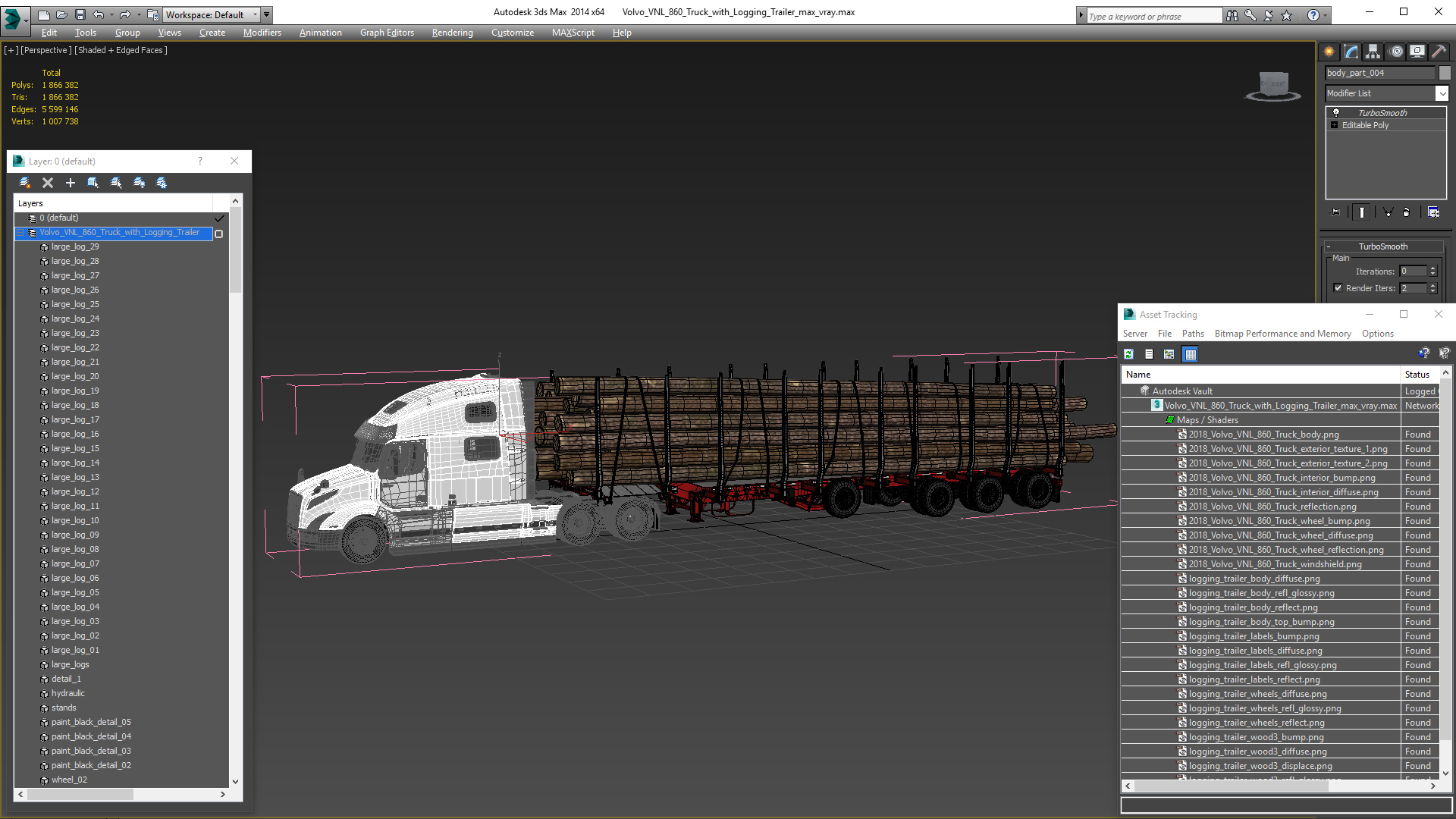 3D model Volvo VNL 860 Truck with Logging Trailer