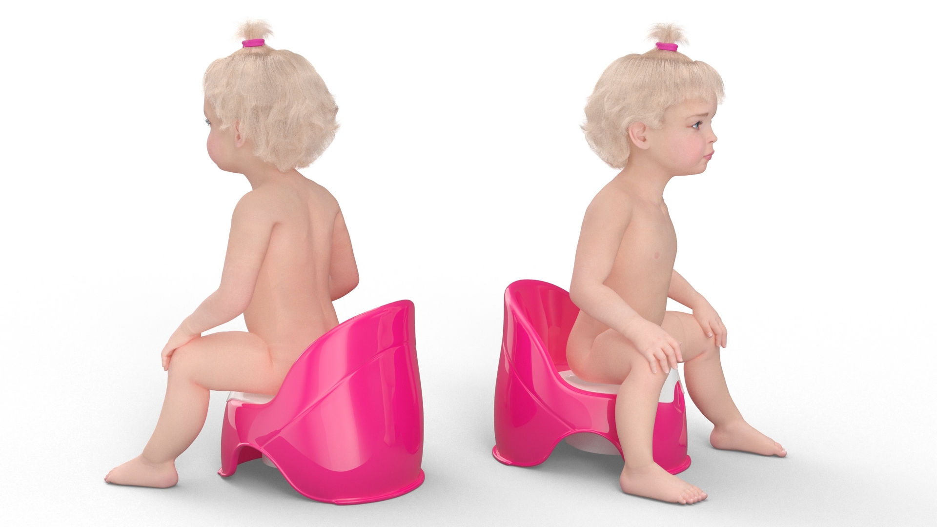 Baby Girl on Potty Fur Rigged 3D model