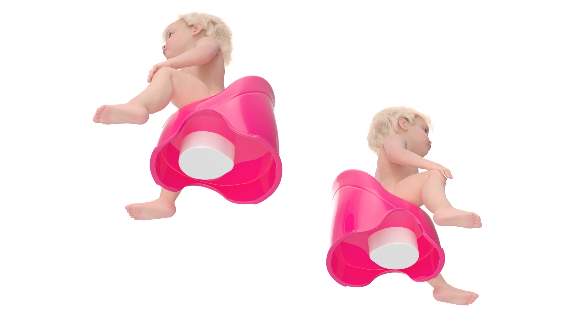 Baby Girl on Potty Fur Rigged 3D model