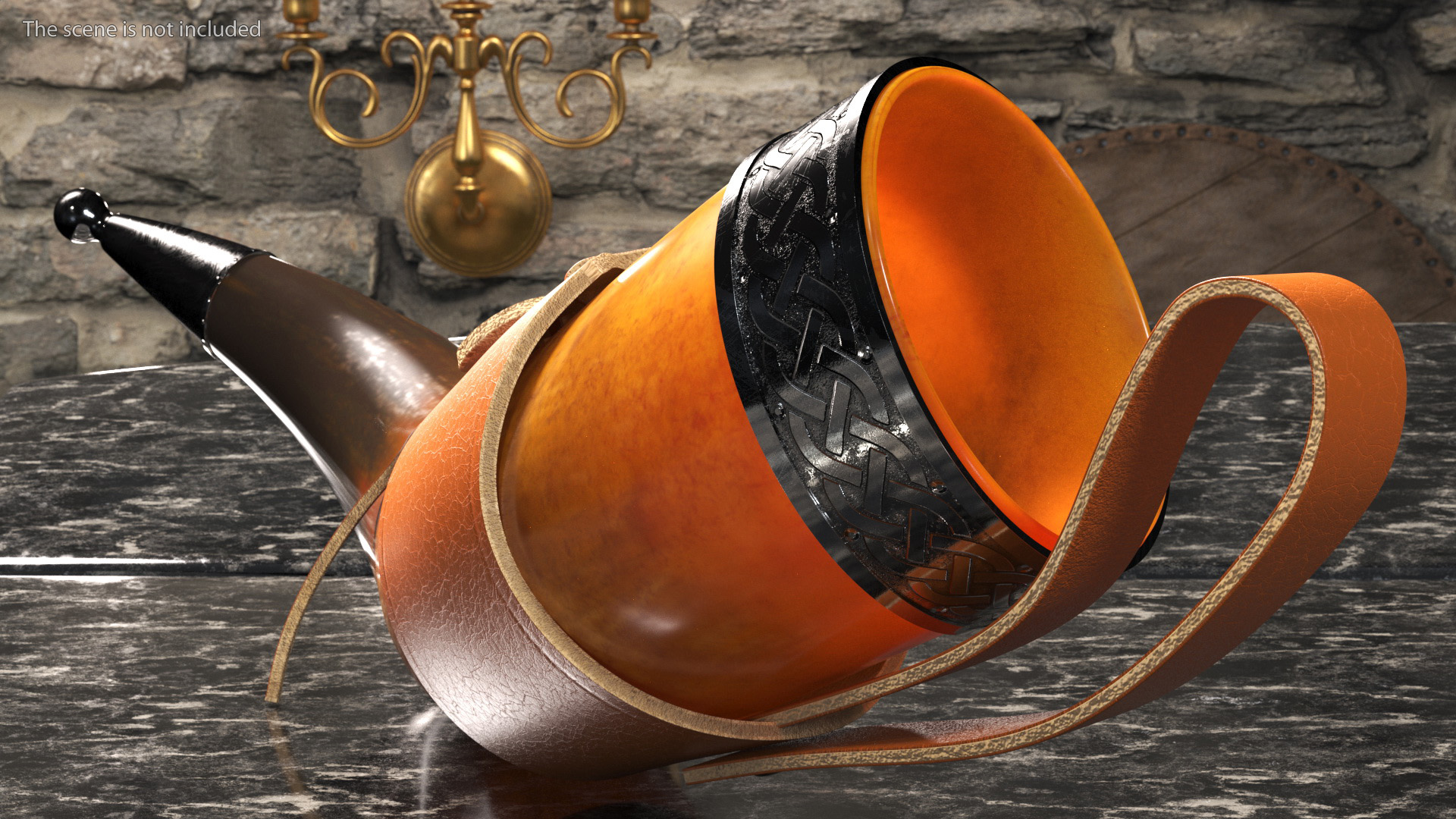 3D Dark Drinking Horn in Leather Case with Silver Trim