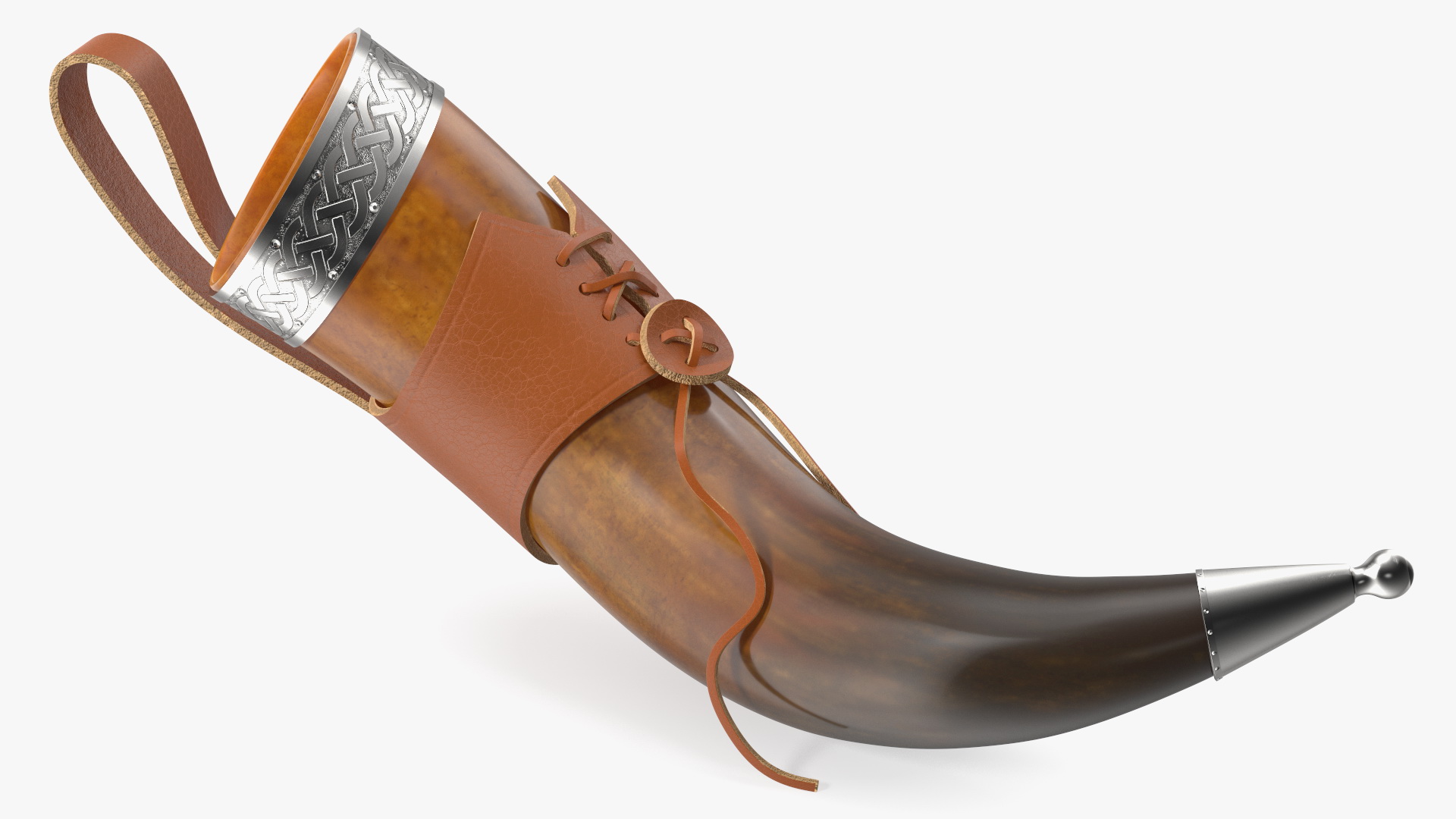 3D Dark Drinking Horn in Leather Case with Silver Trim