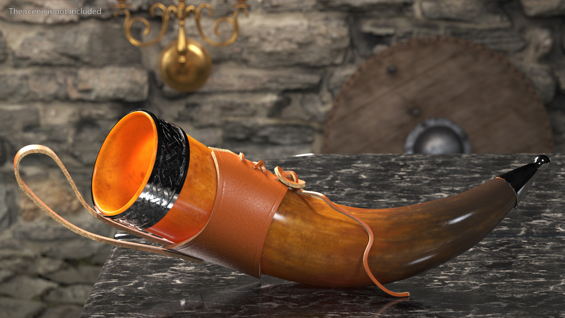 3D Dark Drinking Horn in Leather Case with Silver Trim