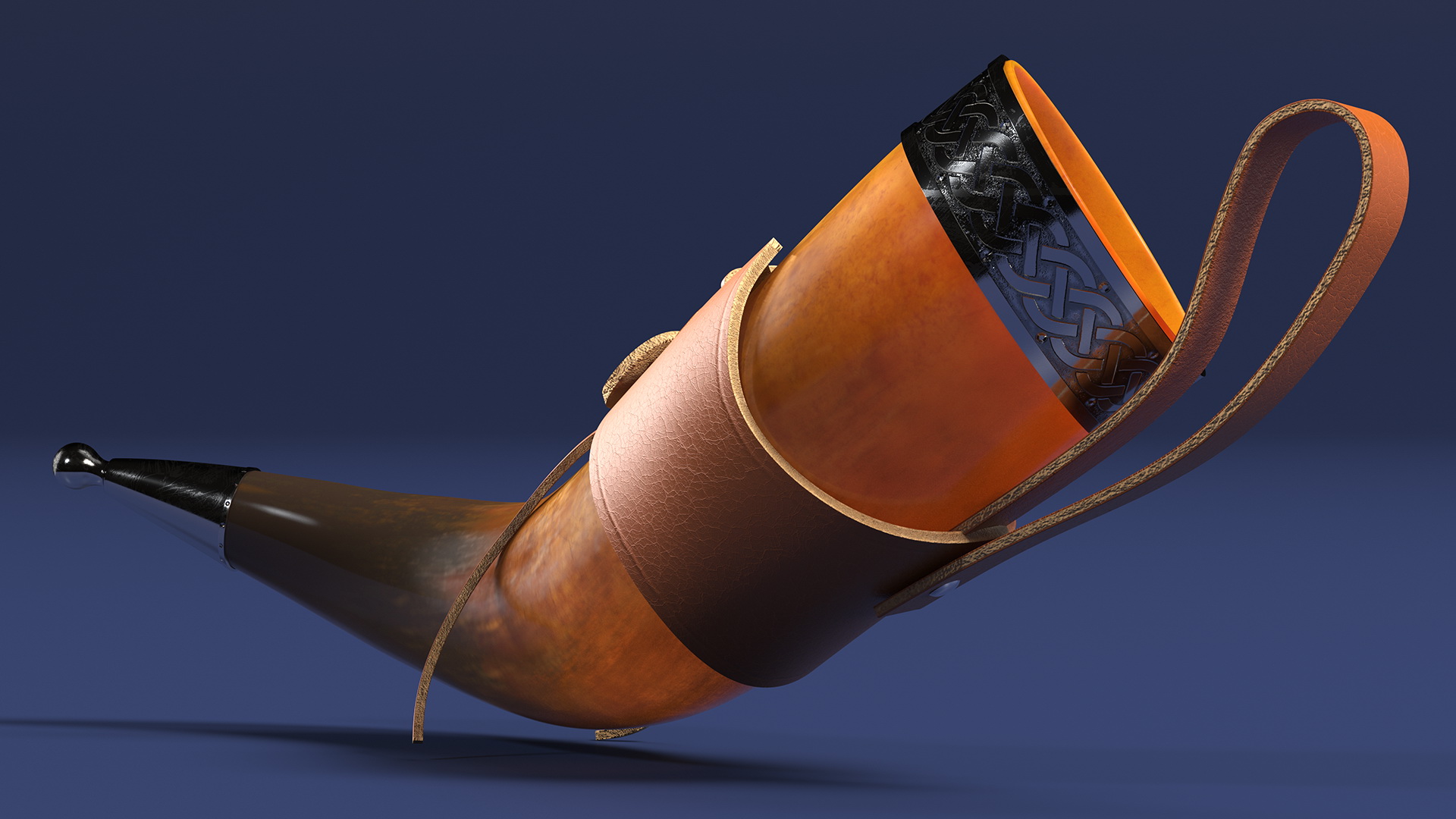 3D Dark Drinking Horn in Leather Case with Silver Trim