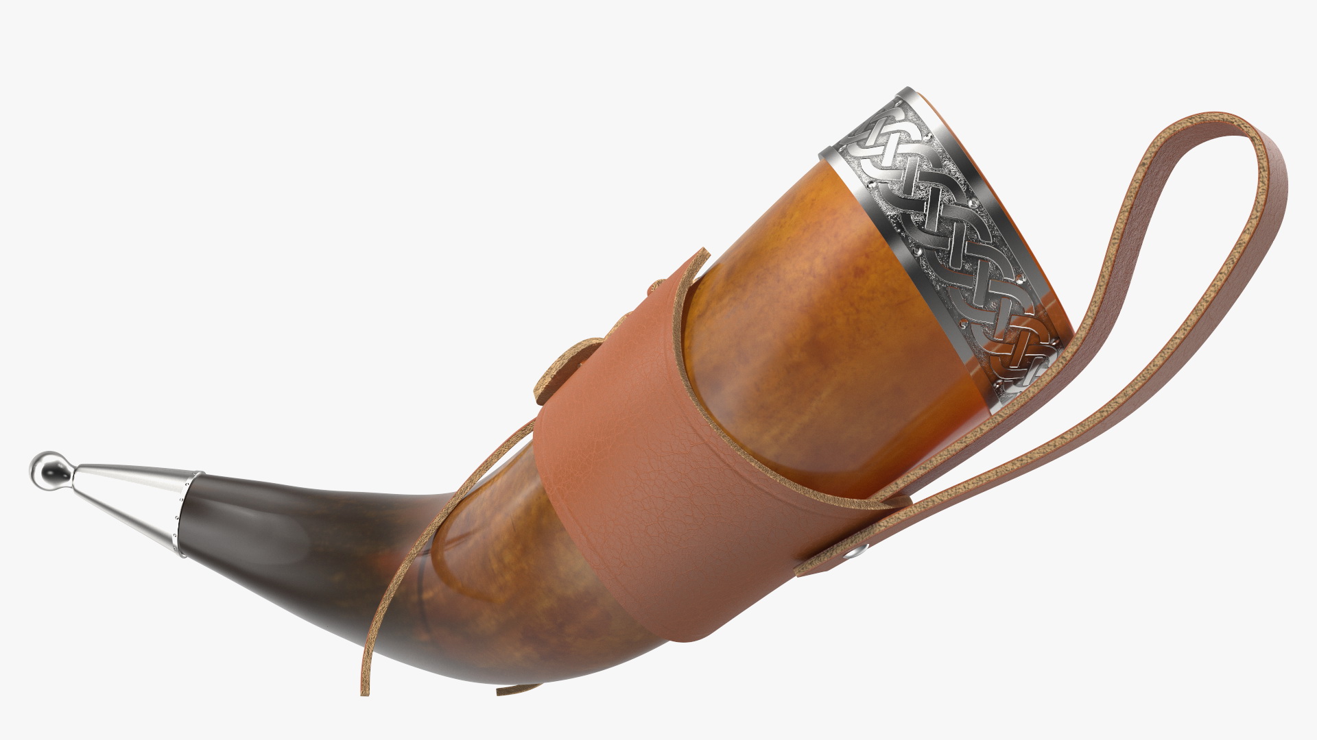 3D Dark Drinking Horn in Leather Case with Silver Trim