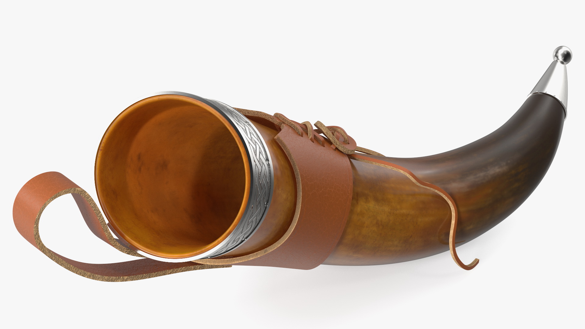 3D Dark Drinking Horn in Leather Case with Silver Trim