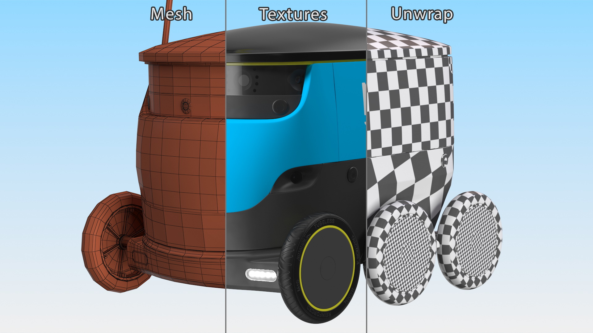 Self-Driving Robot Delivery Blue Rigged 3D model