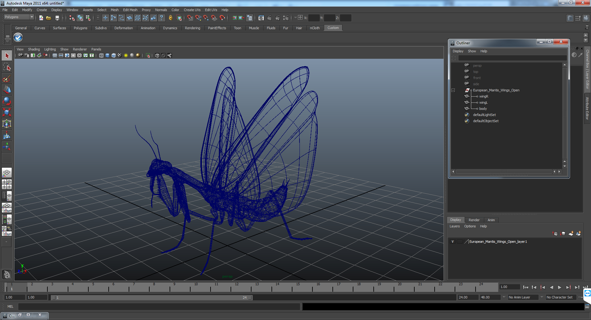 3D European Mantis Wings Open