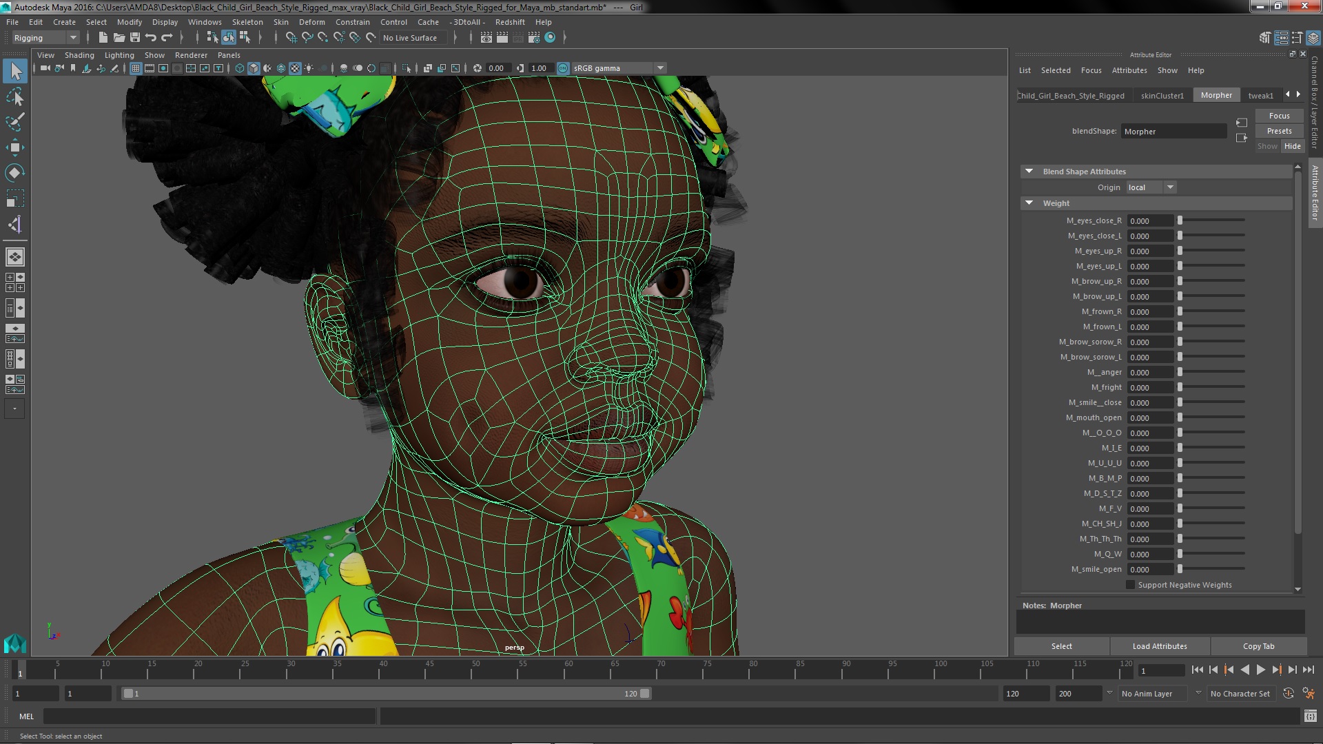 Black Child Girl Beach Style Rigged for Maya 3D model