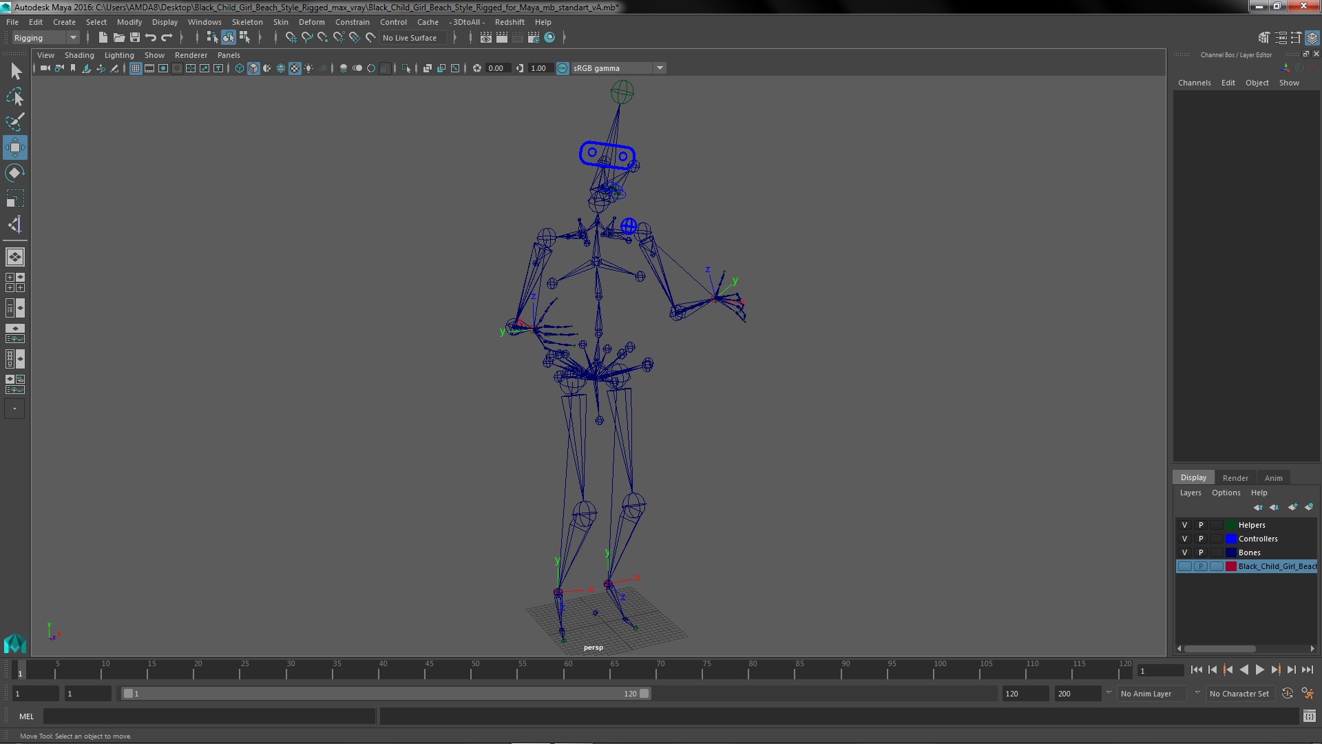 Black Child Girl Beach Style Rigged for Maya 3D model