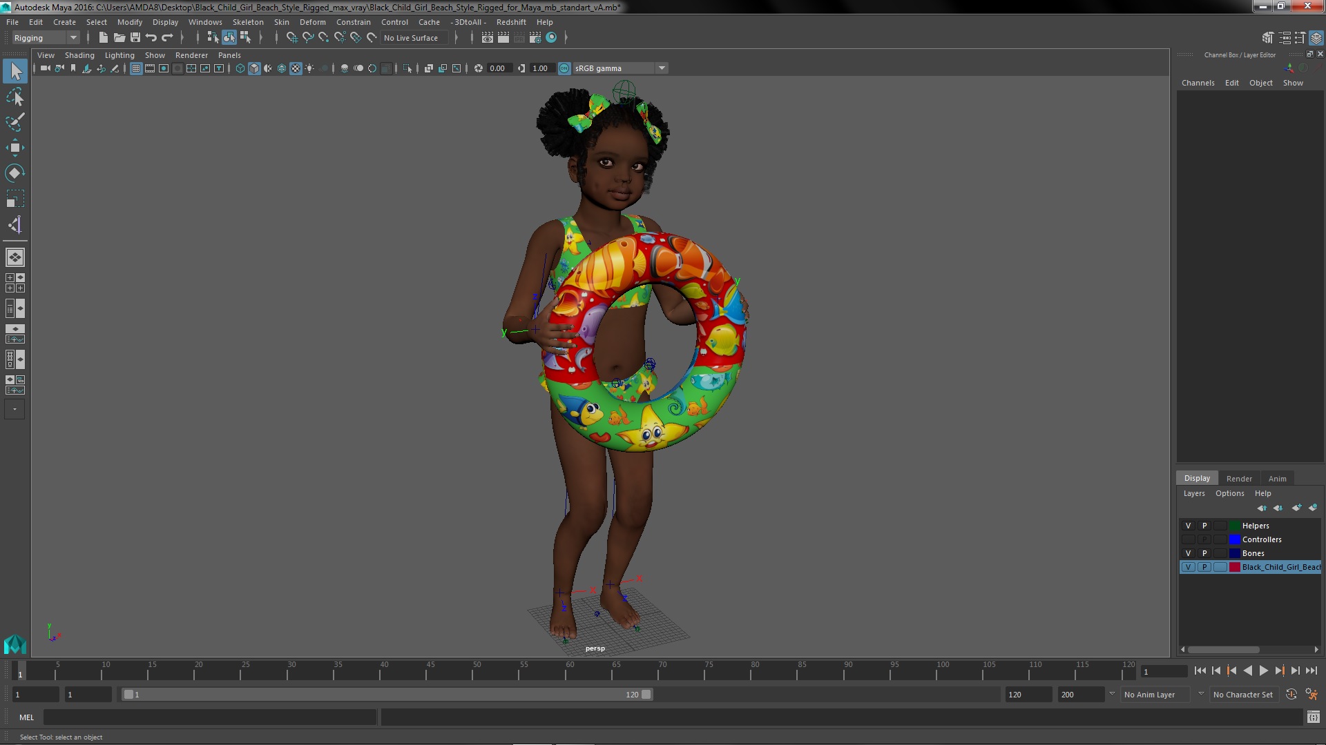 Black Child Girl Beach Style Rigged for Maya 3D model