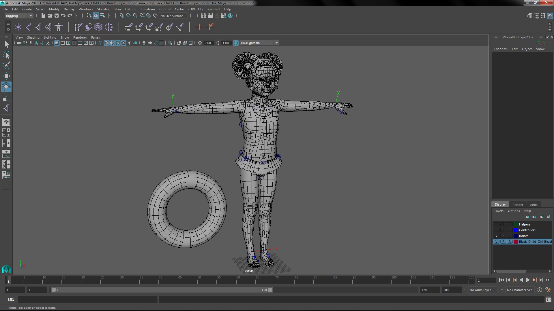 Black Child Girl Beach Style Rigged for Maya 3D model