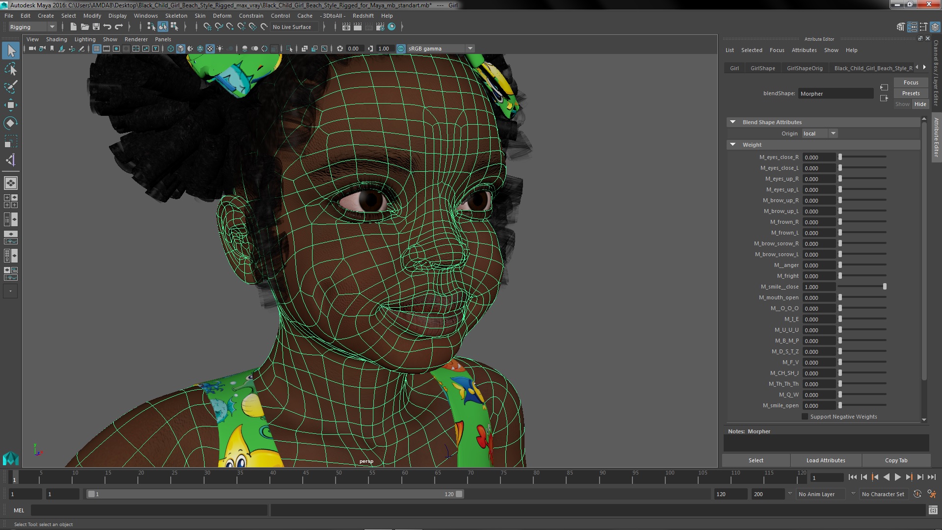 Black Child Girl Beach Style Rigged for Maya 3D model