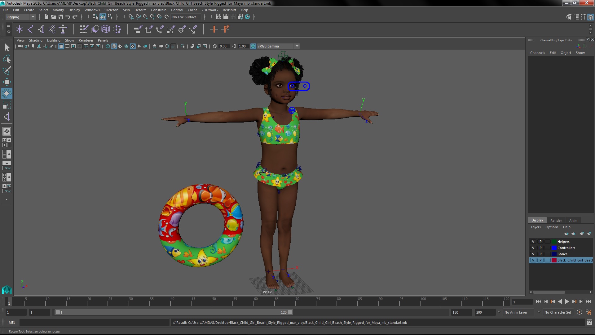 Black Child Girl Beach Style Rigged for Maya 3D model