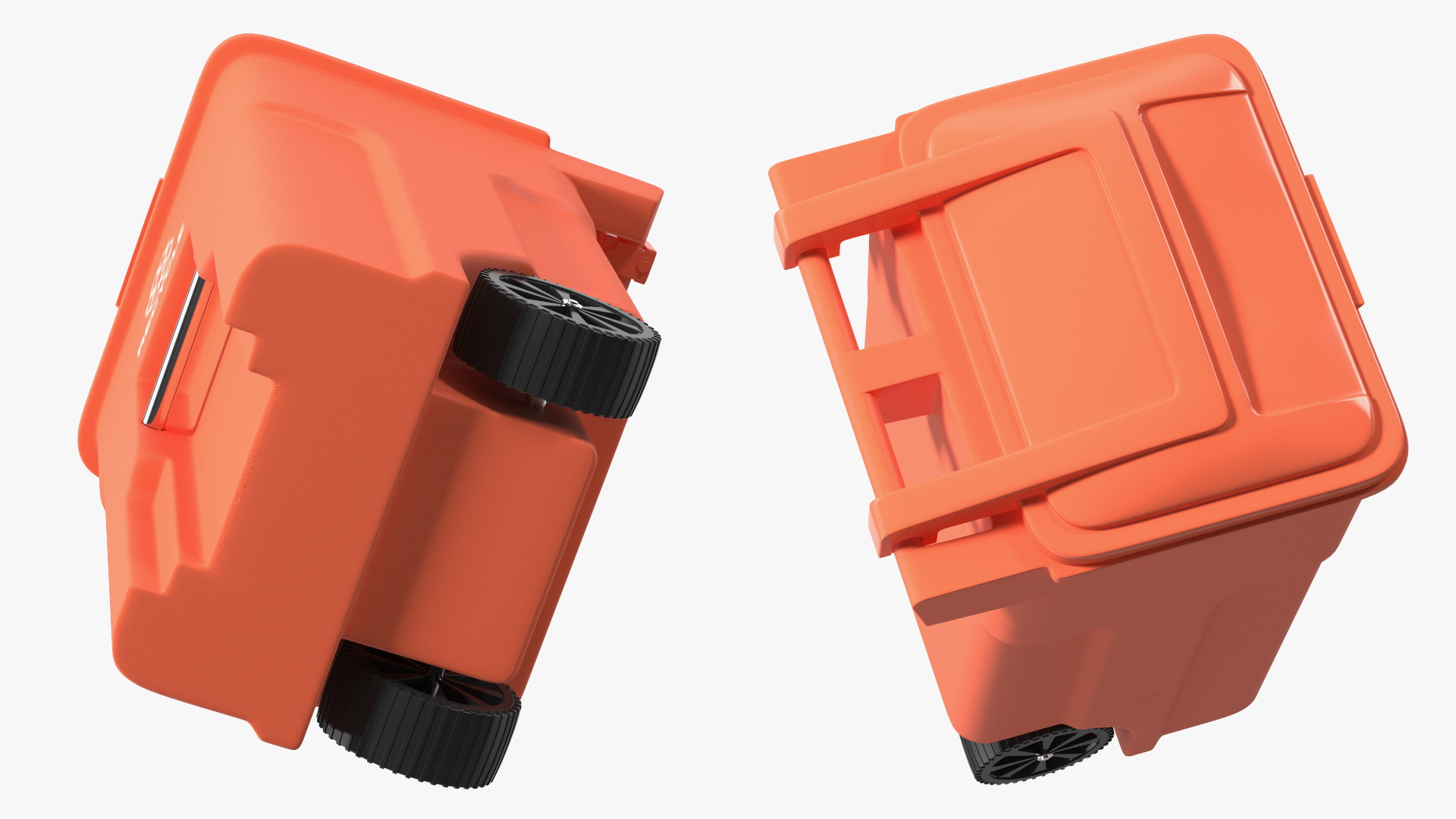 3D Orange Plastic Waste Bin with Wheels