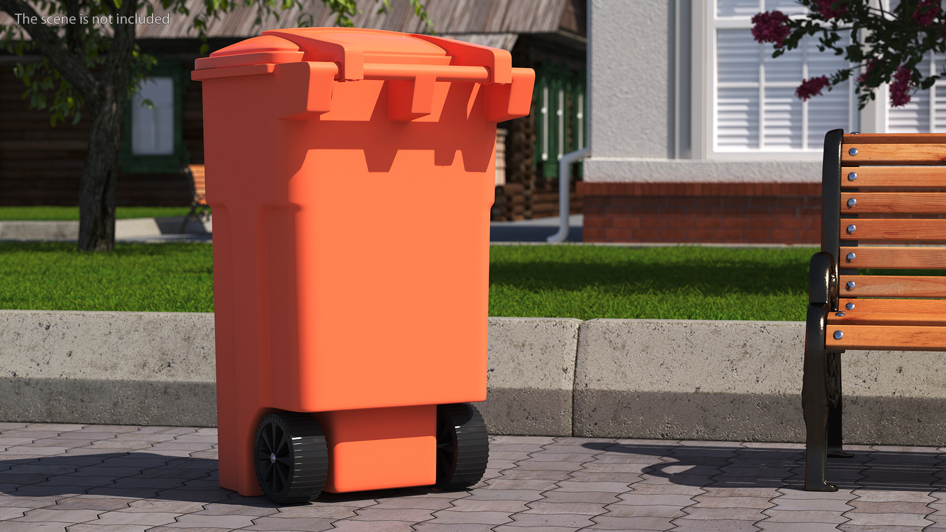 3D Orange Plastic Waste Bin with Wheels