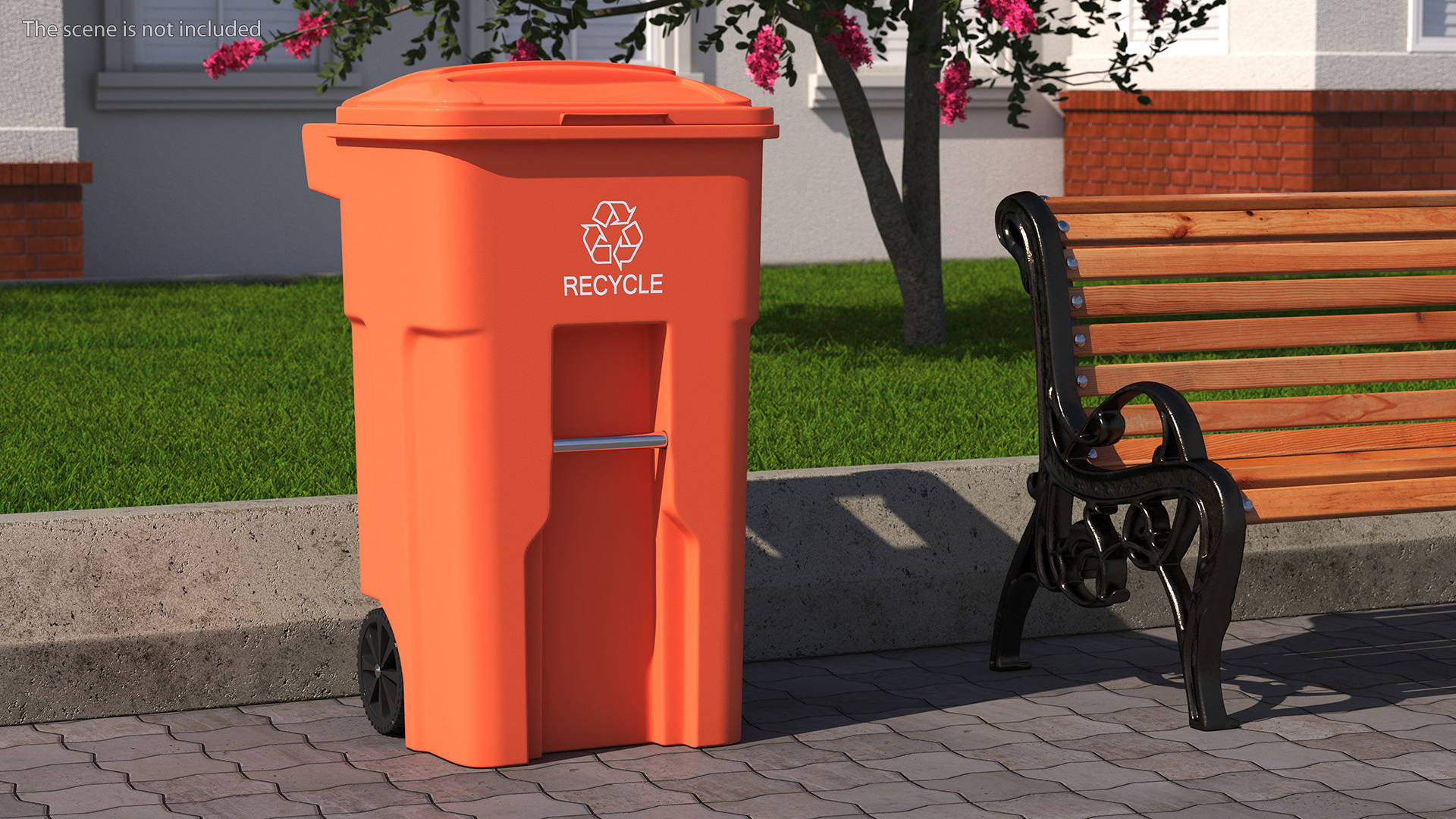 3D Orange Plastic Waste Bin with Wheels