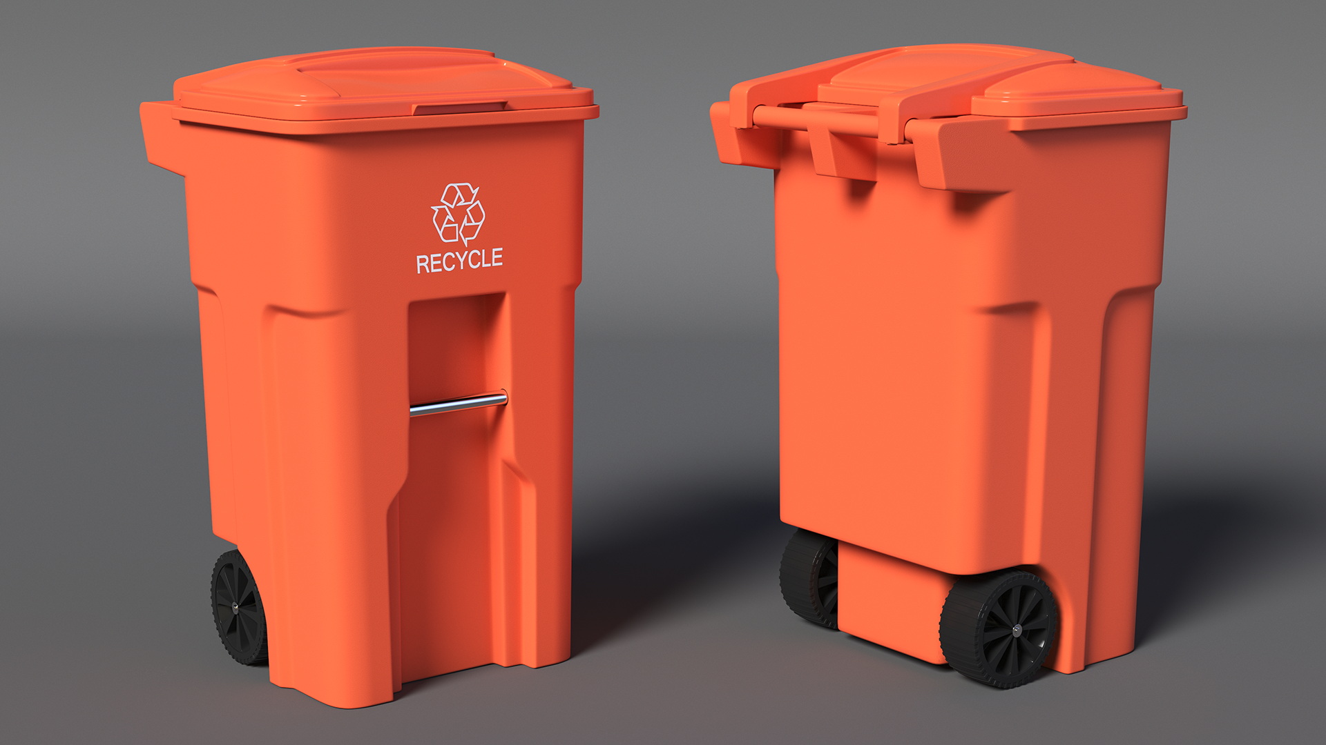 3D Orange Plastic Waste Bin with Wheels