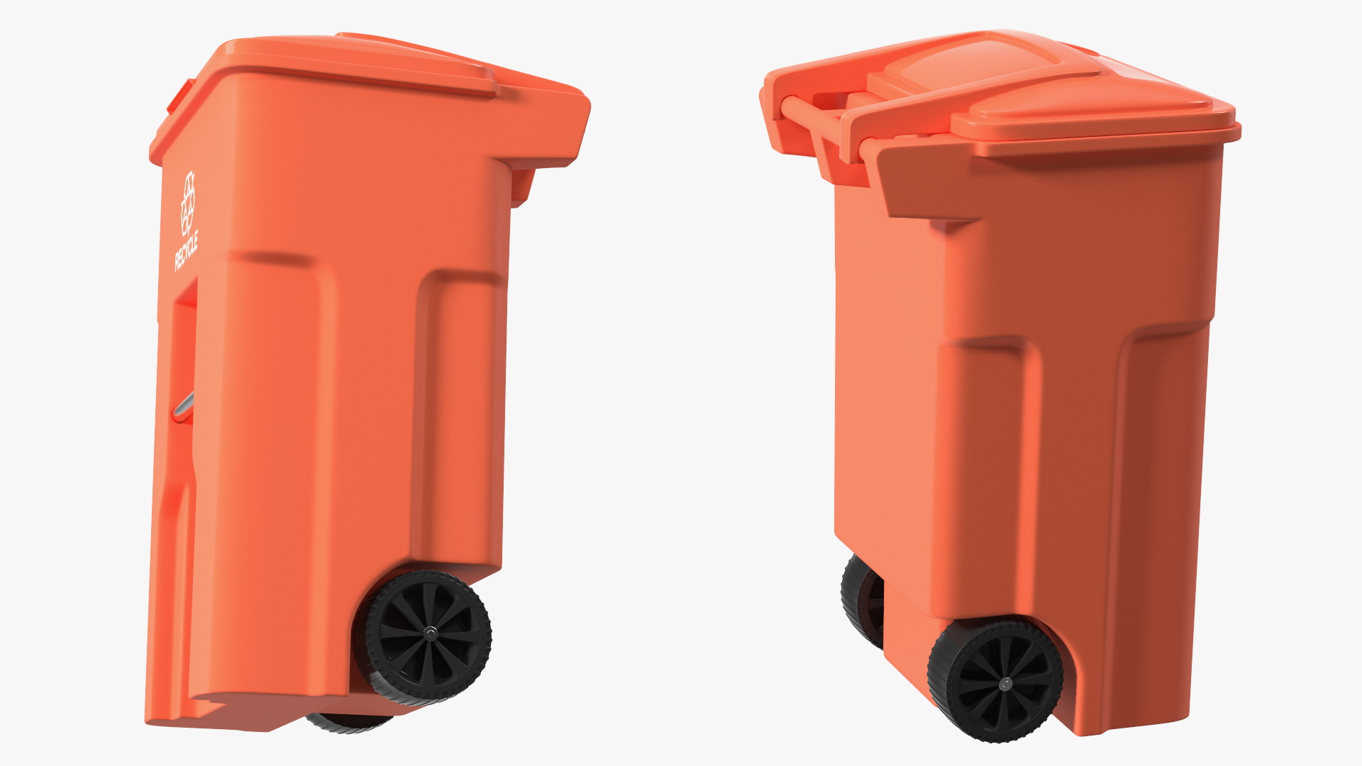 3D Orange Plastic Waste Bin with Wheels