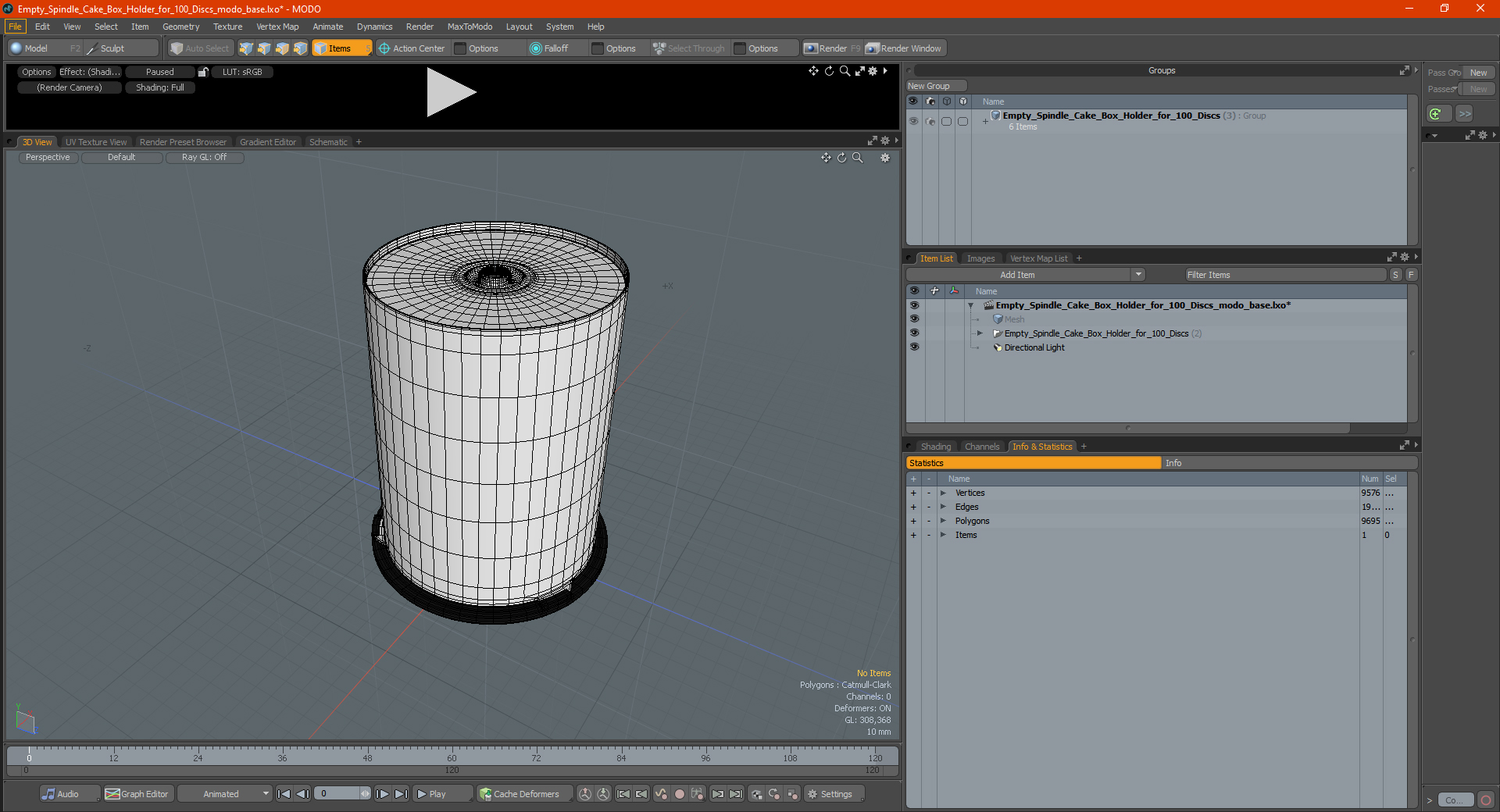 3D Empty Spindle Cake Box Holder for 100 Discs model