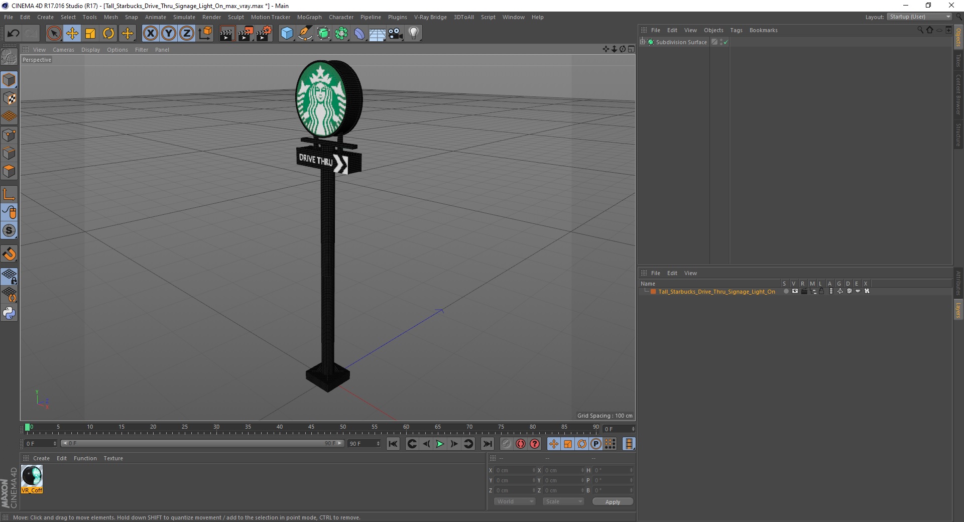 Tall Starbucks Drive Thru Signage Light On 3D