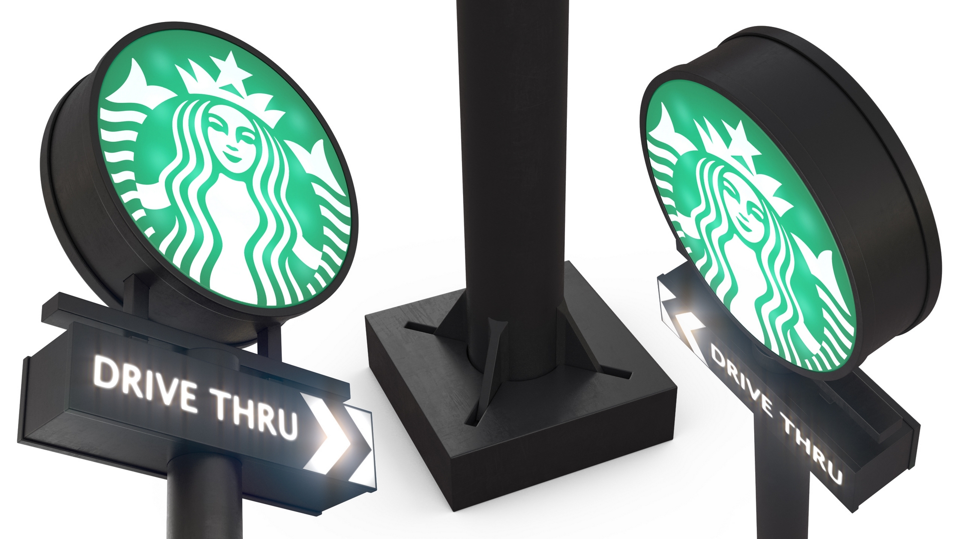 Tall Starbucks Drive Thru Signage Light On 3D