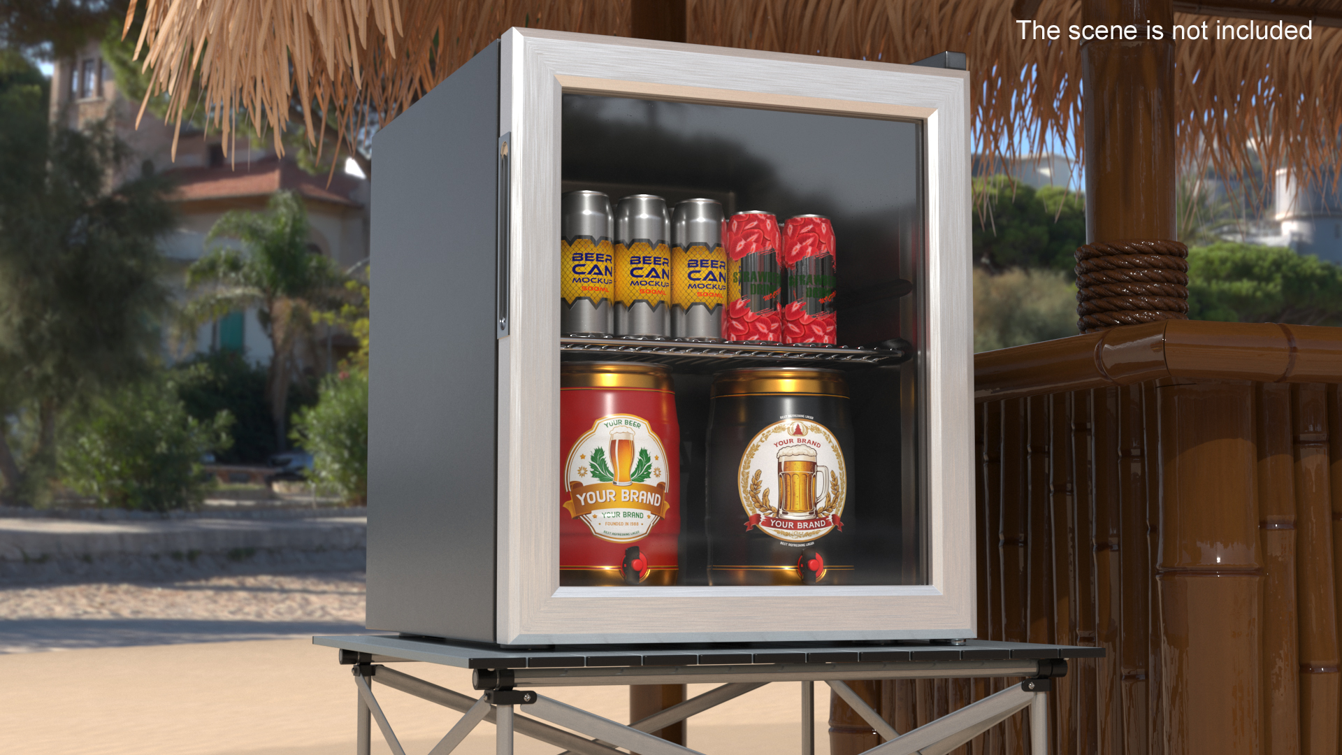 Beverage Cooler with Cans and Kegs 3D model