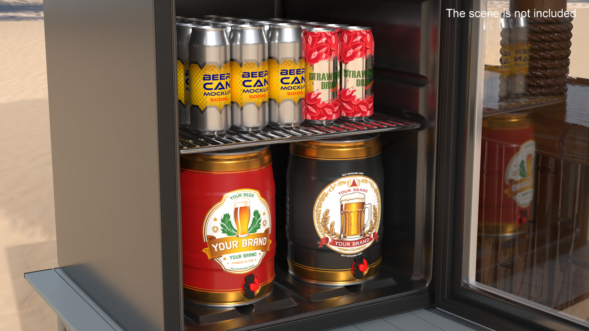 Beverage Cooler with Cans and Kegs 3D model