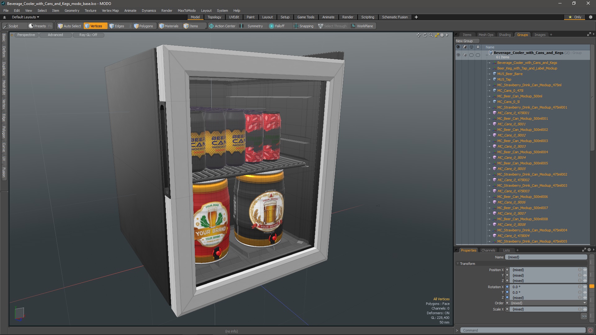 Beverage Cooler with Cans and Kegs 3D model