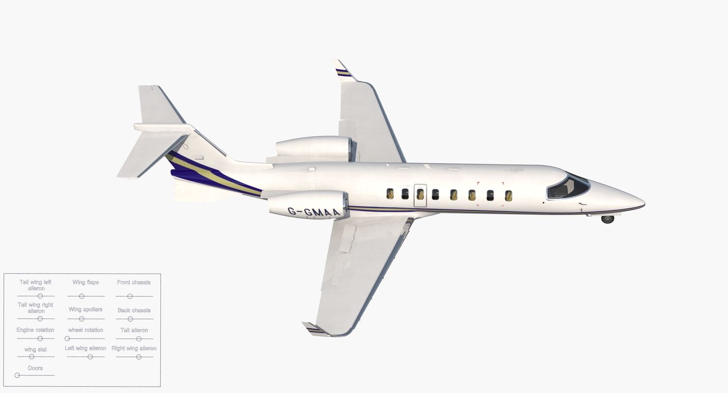 3D Business Jet Bombardier Learjet 45 Rigged