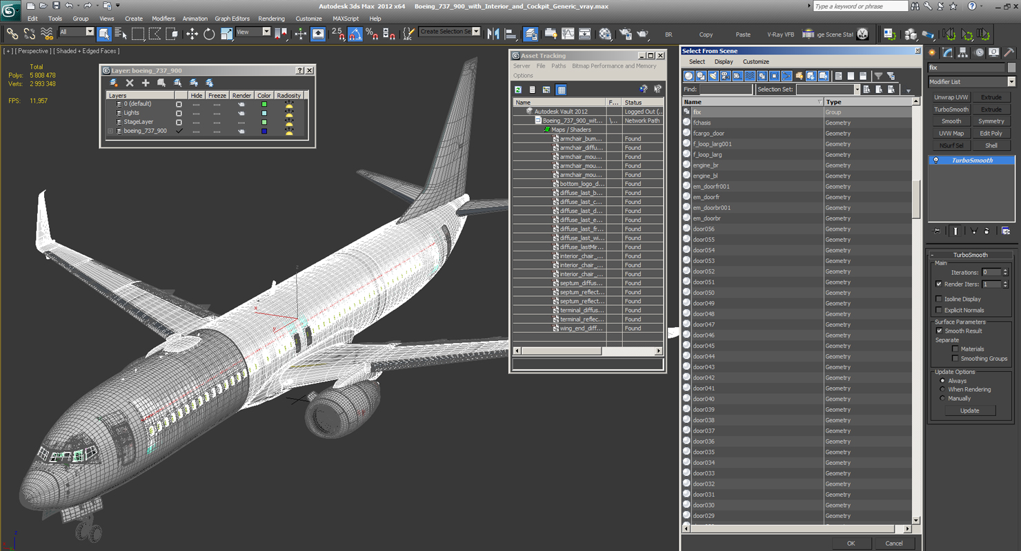 3D Boeing 737 900 with Interior and Cockpit Generic model