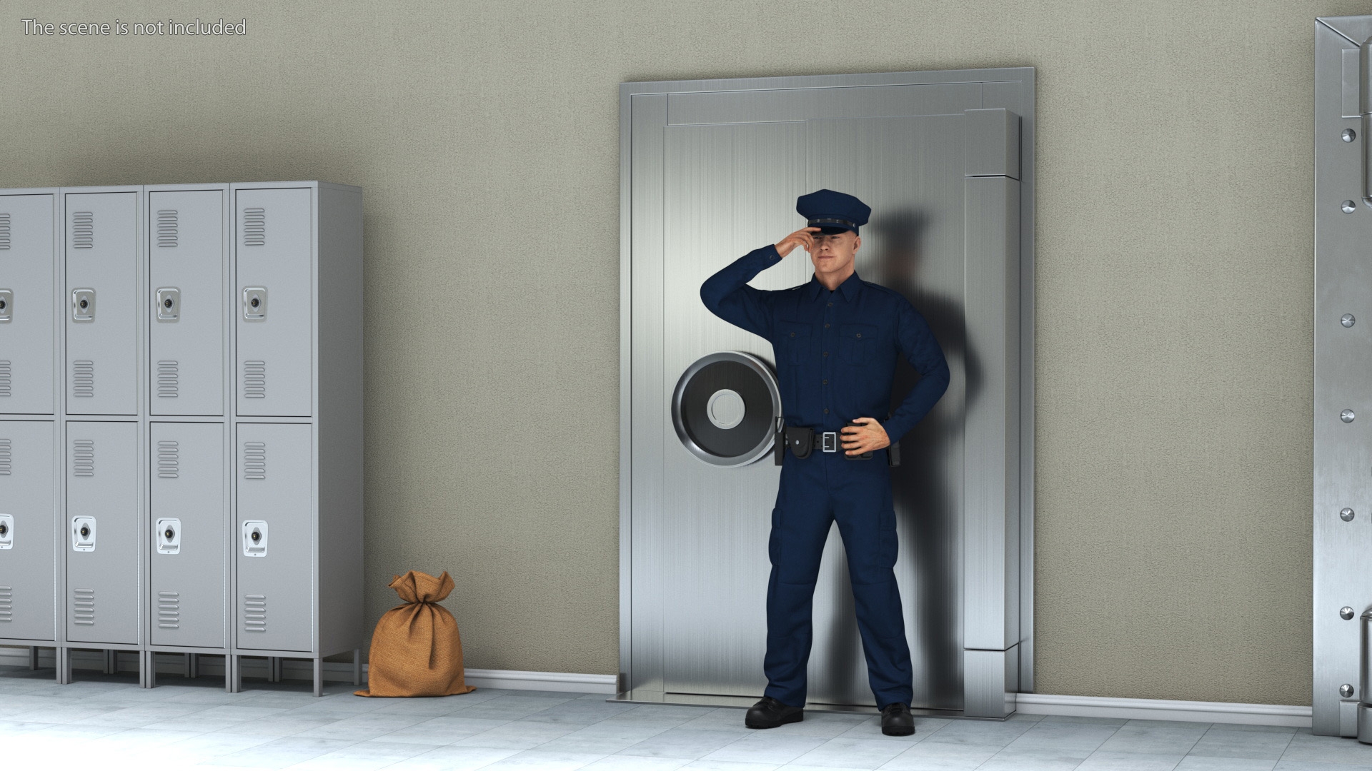 3D model Security Guard with Bank Vault