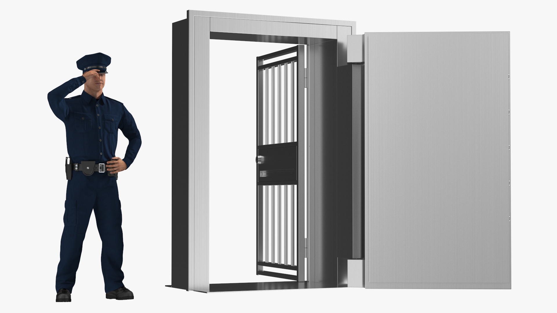 3D model Security Guard with Bank Vault