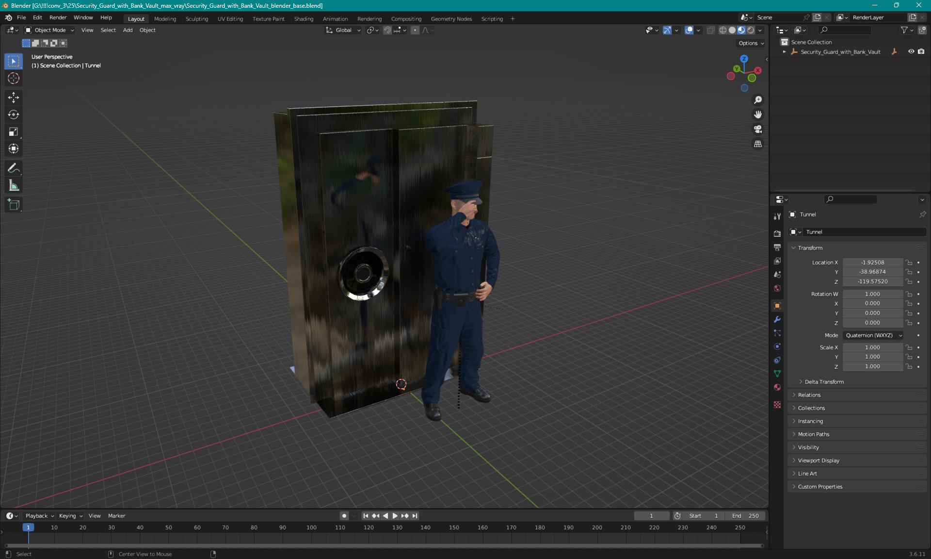 3D model Security Guard with Bank Vault