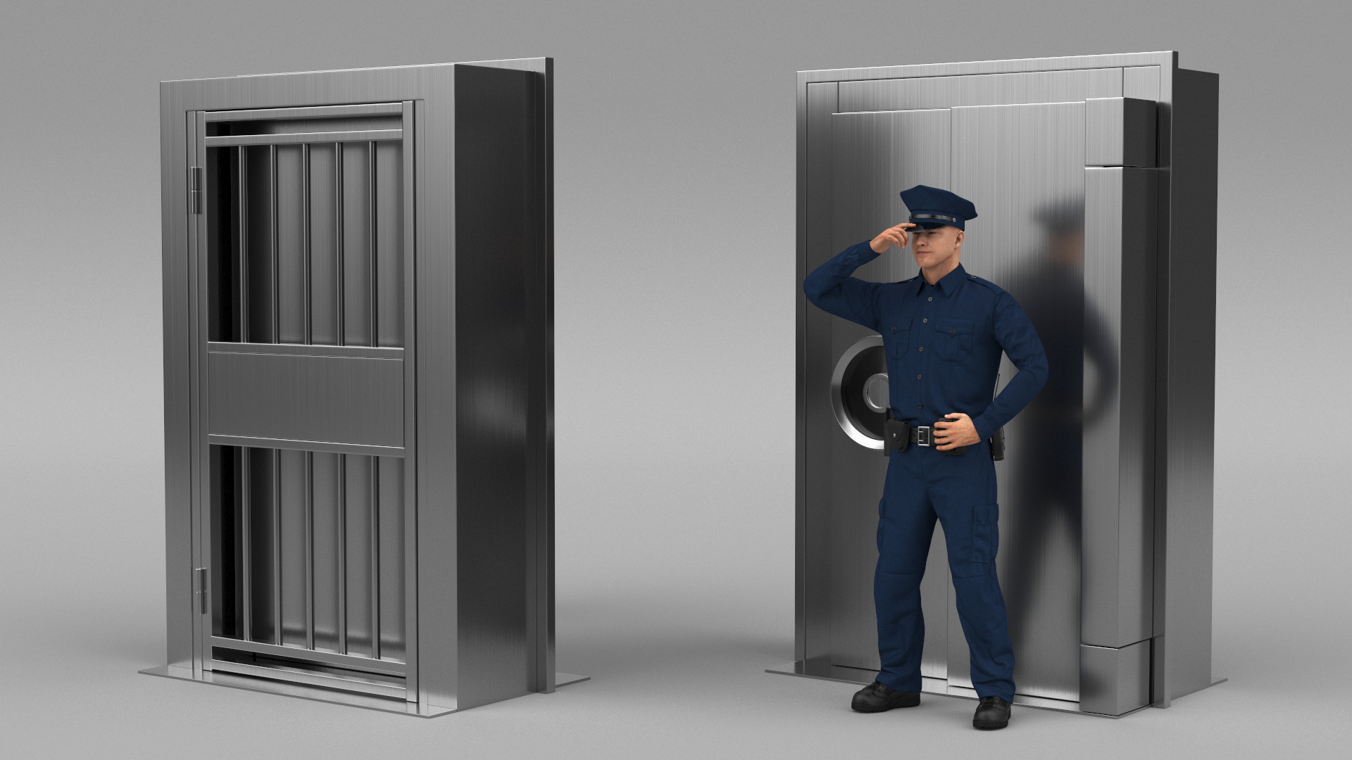 3D model Security Guard with Bank Vault