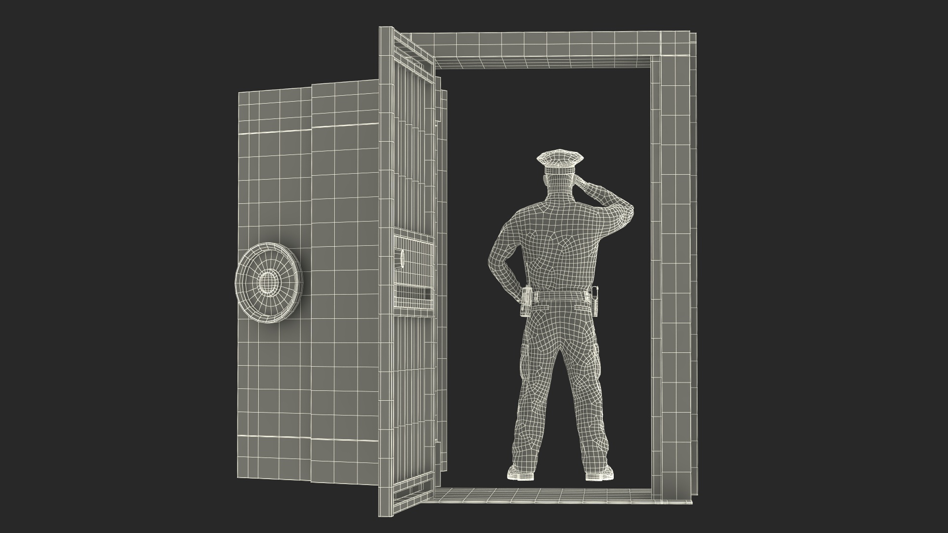 3D model Security Guard with Bank Vault