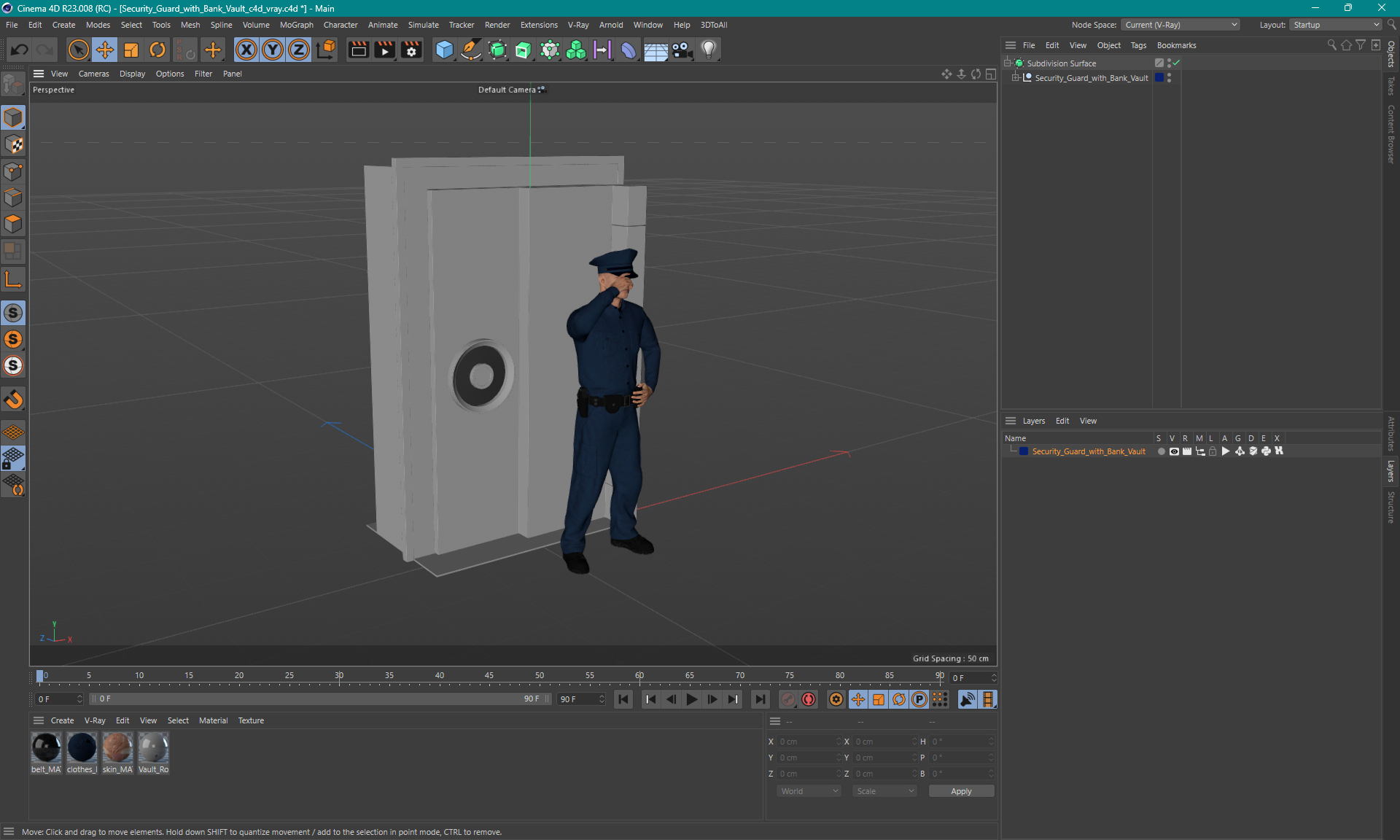 3D model Security Guard with Bank Vault