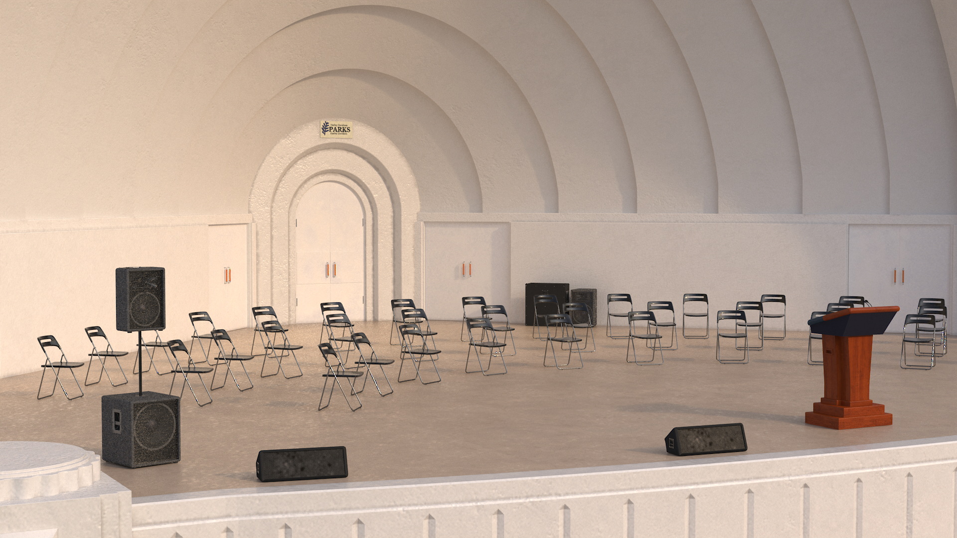 Washington Park Band Shell and Speaker Podium with Fur 3D model