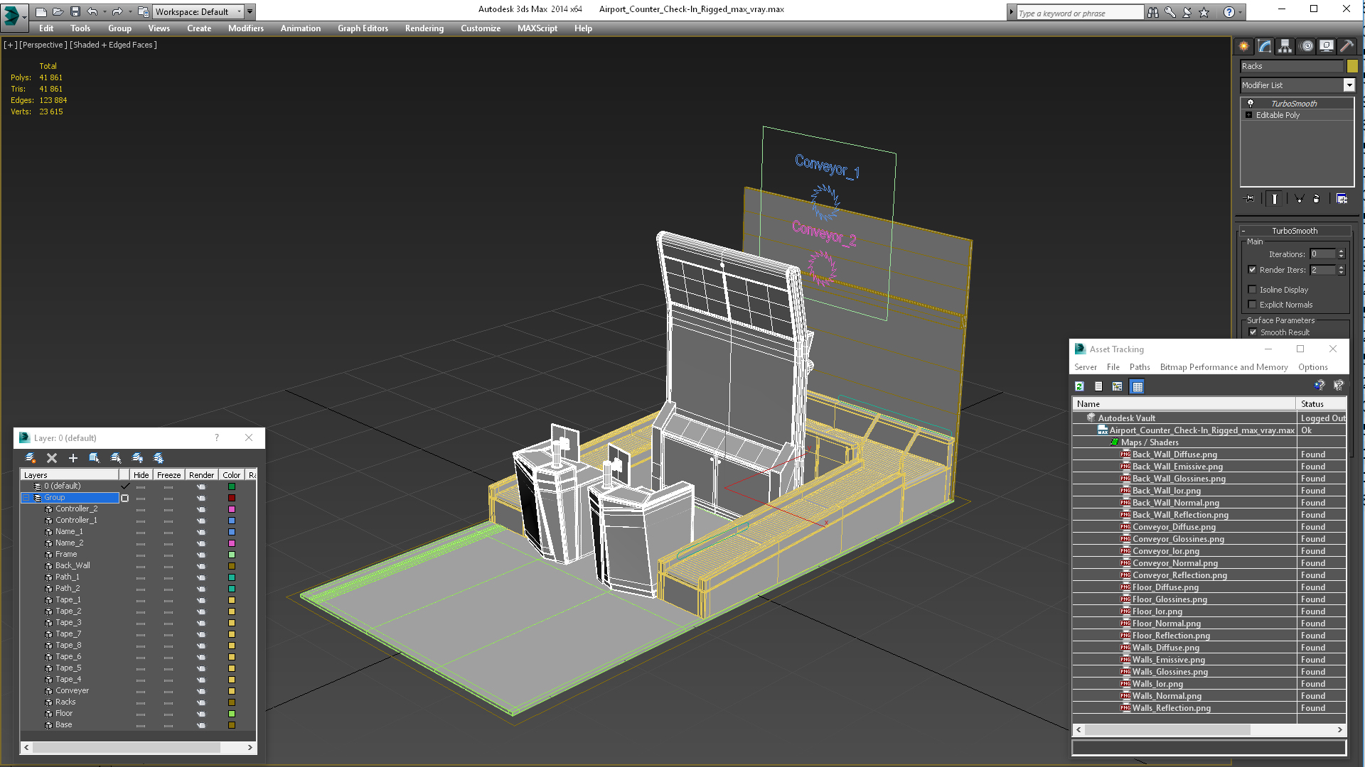 3D Airport Counter Check-In Rigged