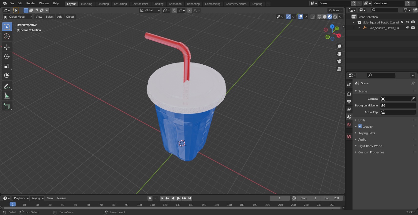 3D Solo Squared Plastic Cup with Lid and Straw Blue model