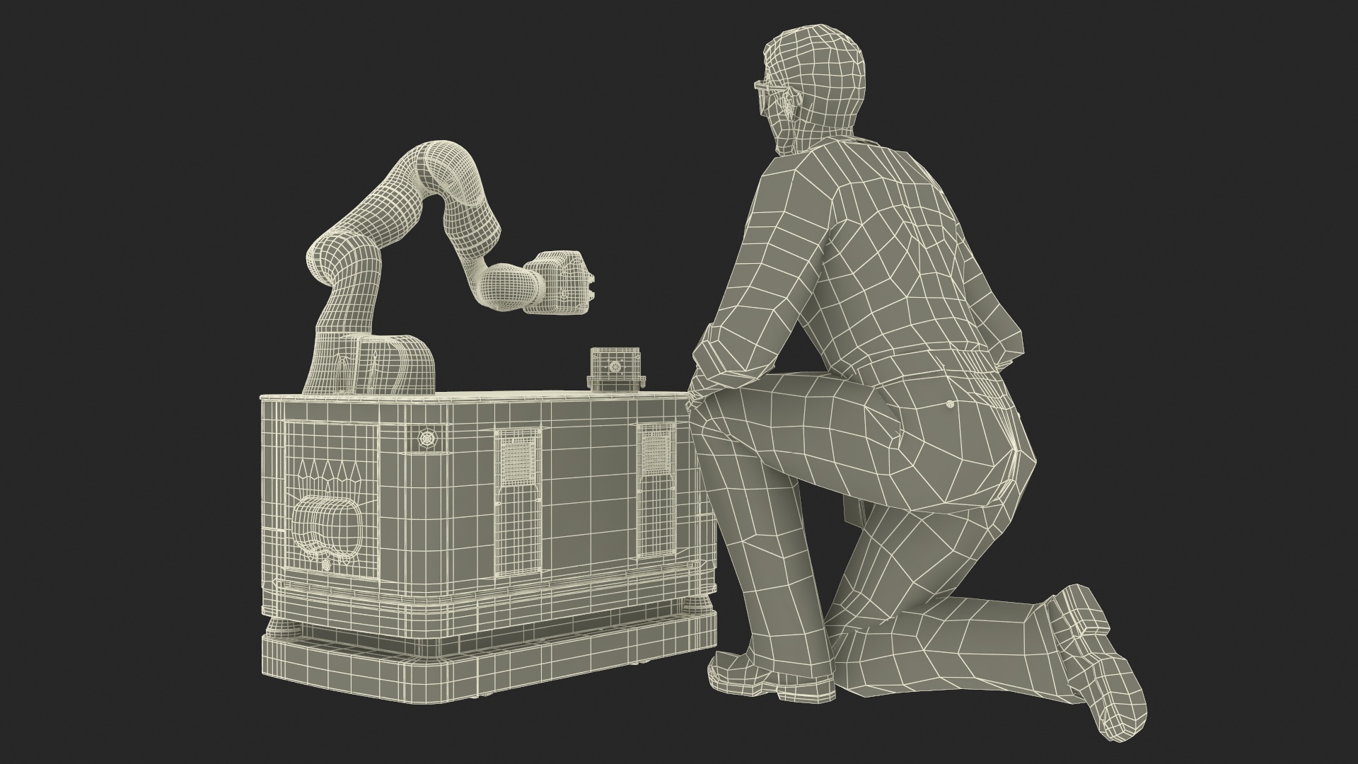 3D Engineer Repairing Robot KUKA KMR Iiwa model